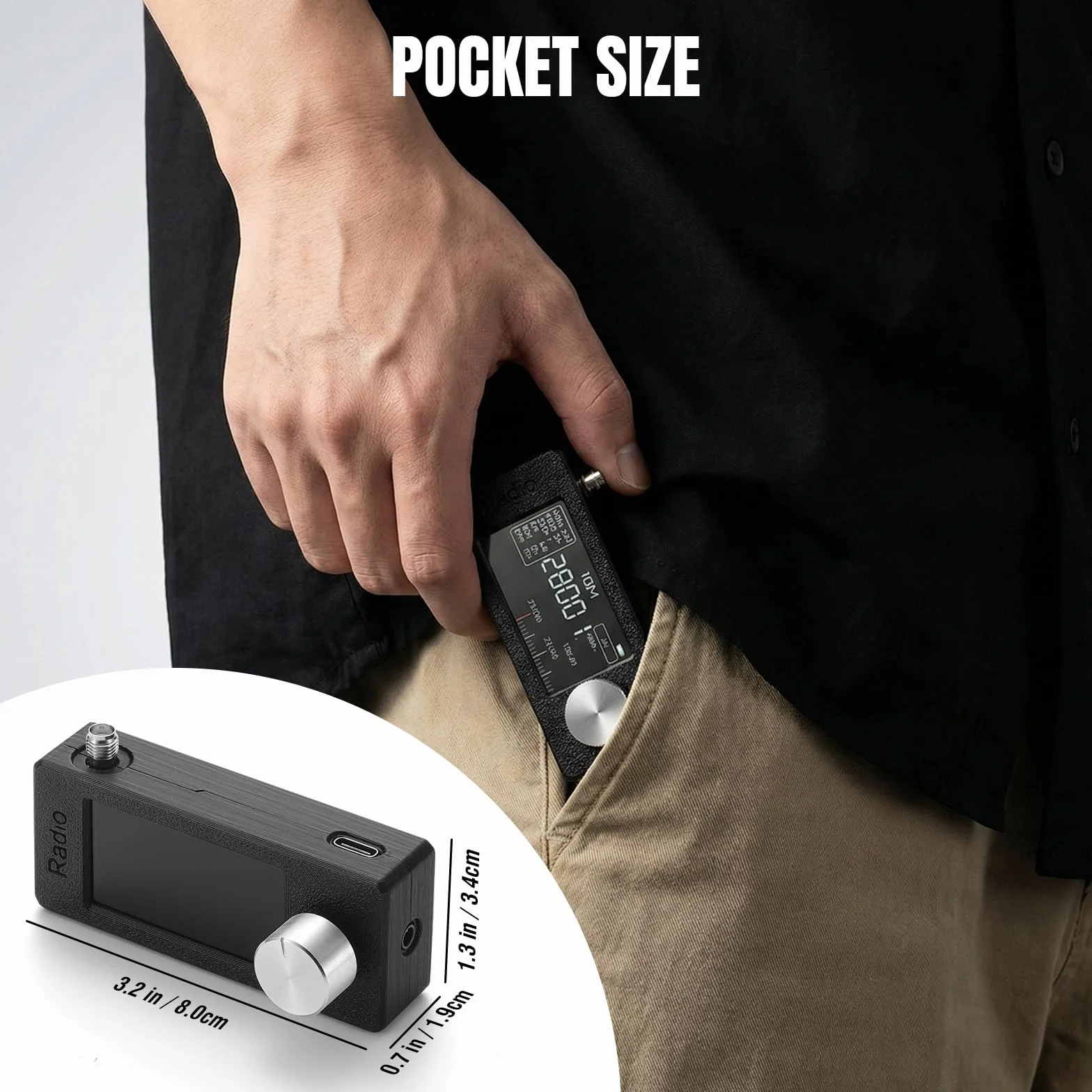 Raddy Mini Radio DSP Pełny Zakres Pasm z Chip Si4732, Odbiornik FM/SW/MW/VHF/CB Tryby LSB/USB, Wzmac. Słuchawkowy, Kompaktowy Ekran Kolorowy 1.9", Antena Teleskopowa + Donut, Aktualizacja firmware