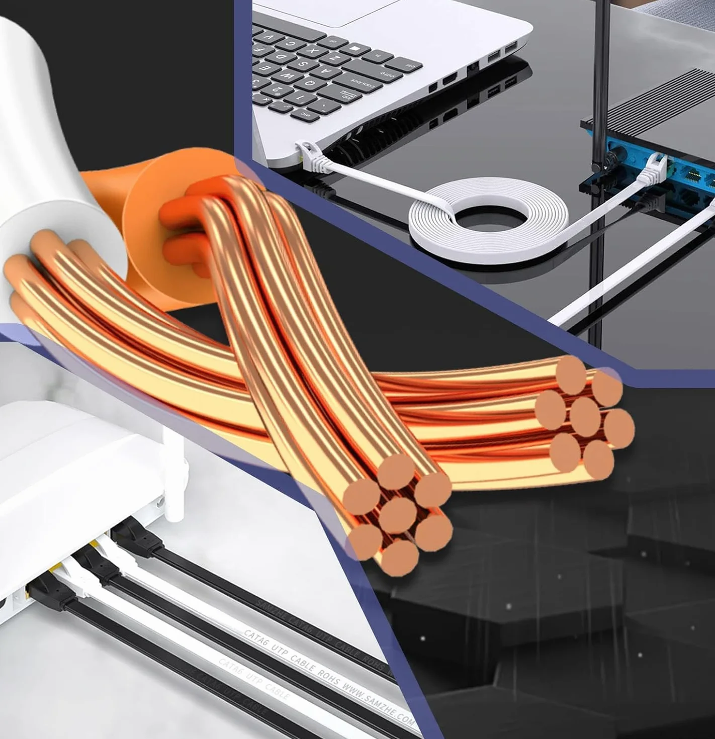 Elfcam® Kabel Ethernet Cat 7 o długości 15 metrów, płaski kabel RJ45 LAN, szybki internetowy kabel do transmisji danych, 100% miedź, STP, 32 AWG, biały