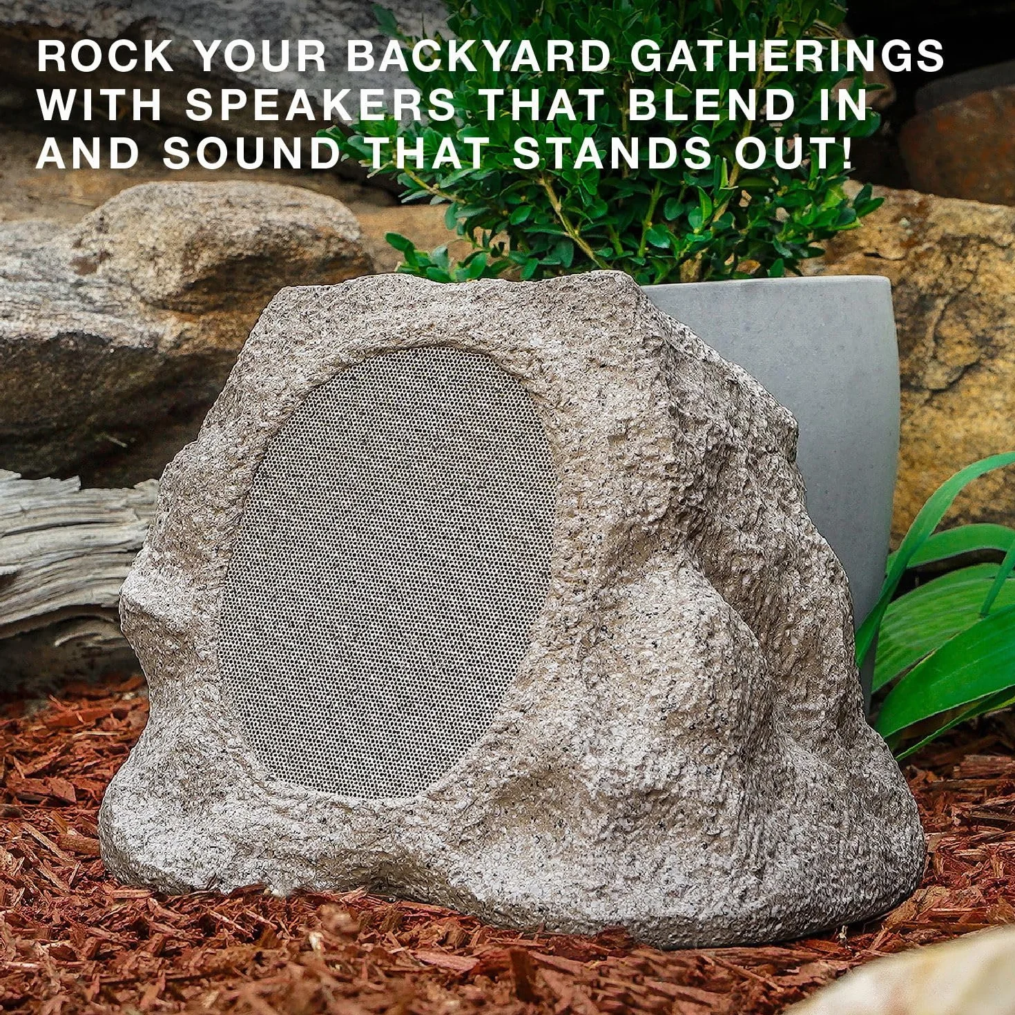 Victrola Rock Speaker Connect – bezprzewodowy głośnik zewnętrzny Bluetooth 5.3, 22 h pracy, ładowanie słoneczne, łączenie do 20 głośników, odporność IP65 (Kamień)