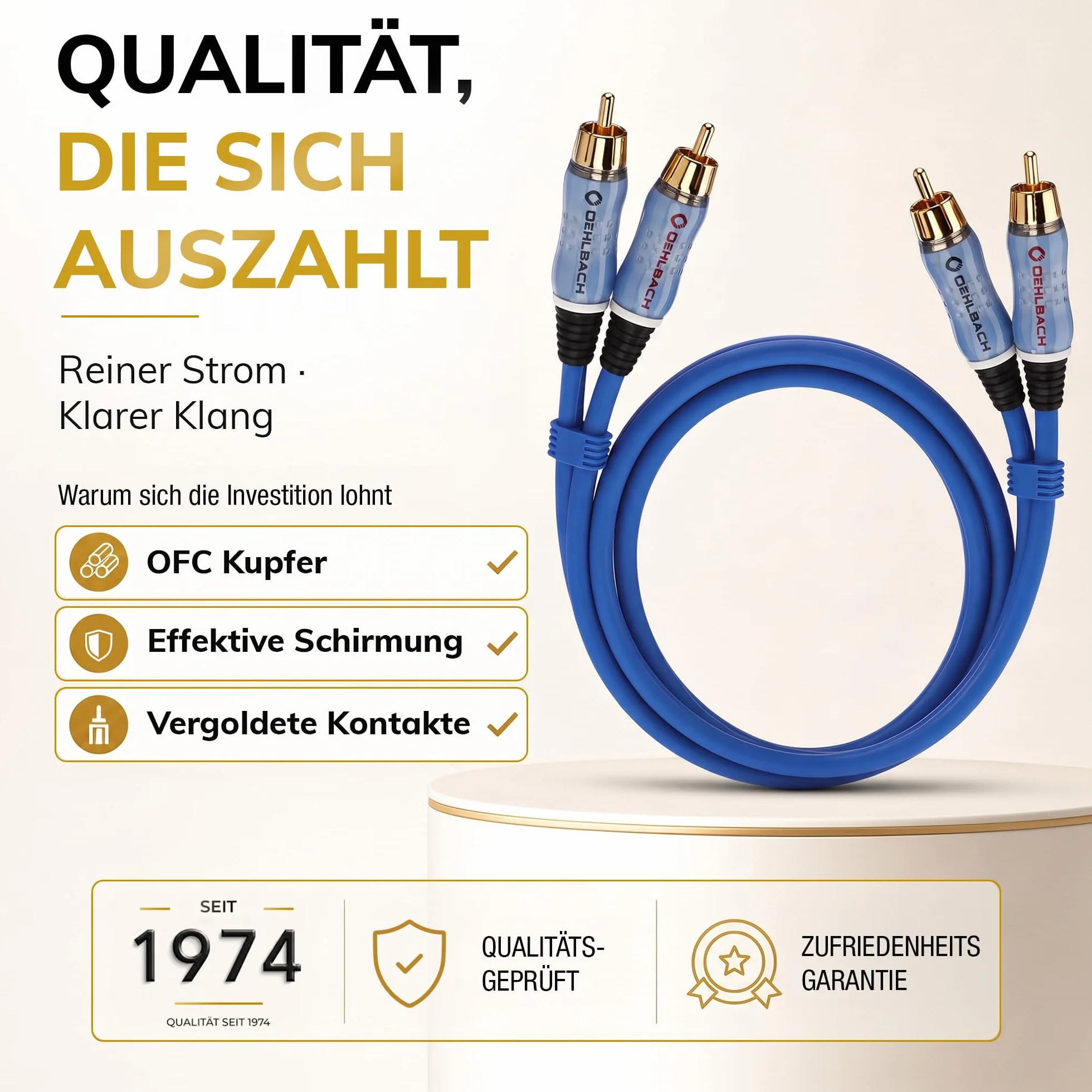 Oehlbach Beat, D1C2701 Kabel RCA Do Odtwarzacza CD i Wzmacniacza, 1 m, Niebieski