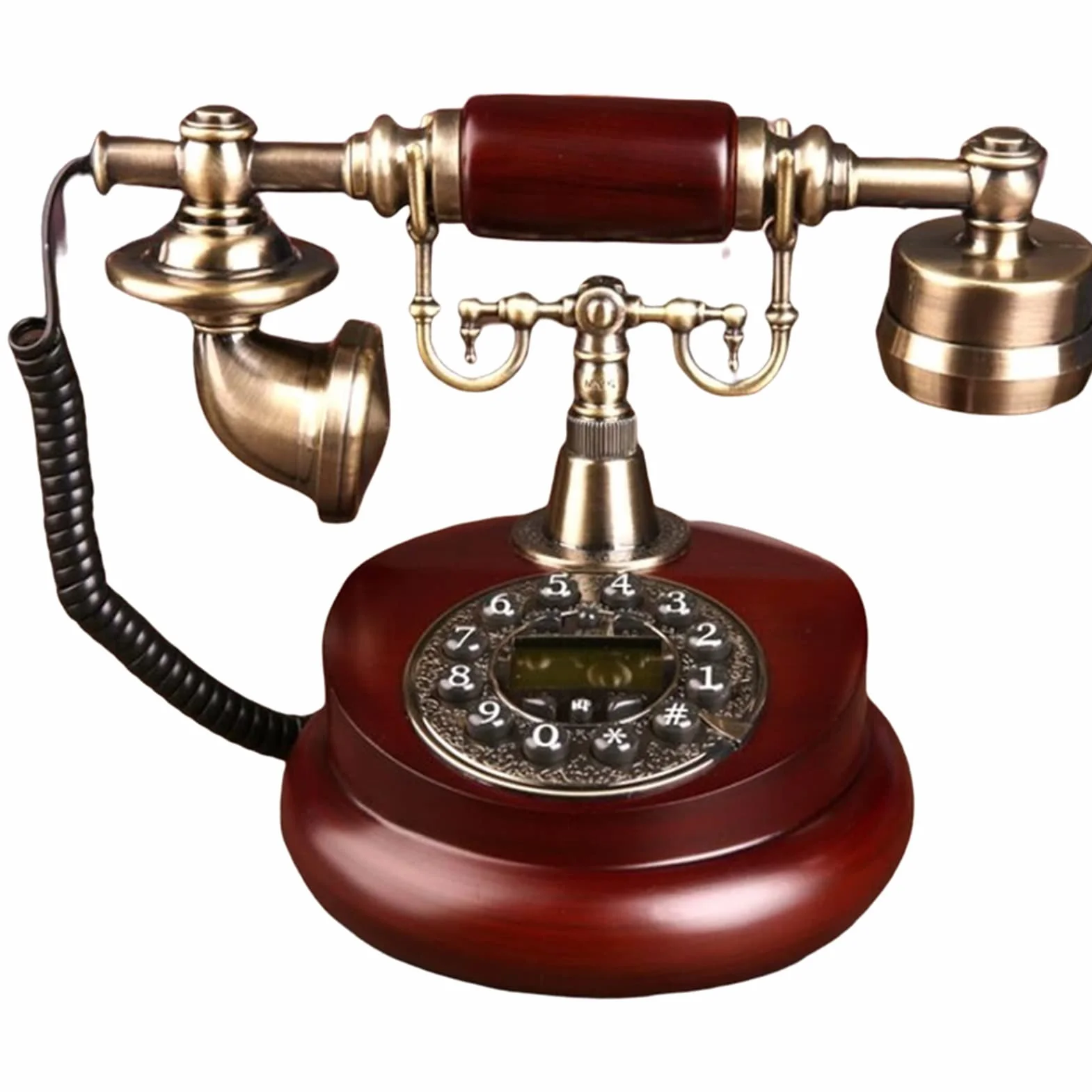 Telefon stacjonarny w stylu retro， Retro Przycisk Cyfrowy Telefon Stacjonarny Do Domu i Biura Ręcznie Metalowy Wielokolorowy(Rouge)