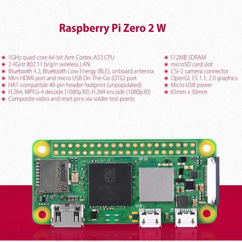 GeeekPi Podstawowy Starter Kit dla Raspberry Pi Zero 2 W, z obudową Zero 2 W, 20-stykowym złączem GPIO, radiatorami, OTG, przełącznikiem MicroUSB, kablem MicroUSB do OTG, adapterem HDMI dla Zero 2 W