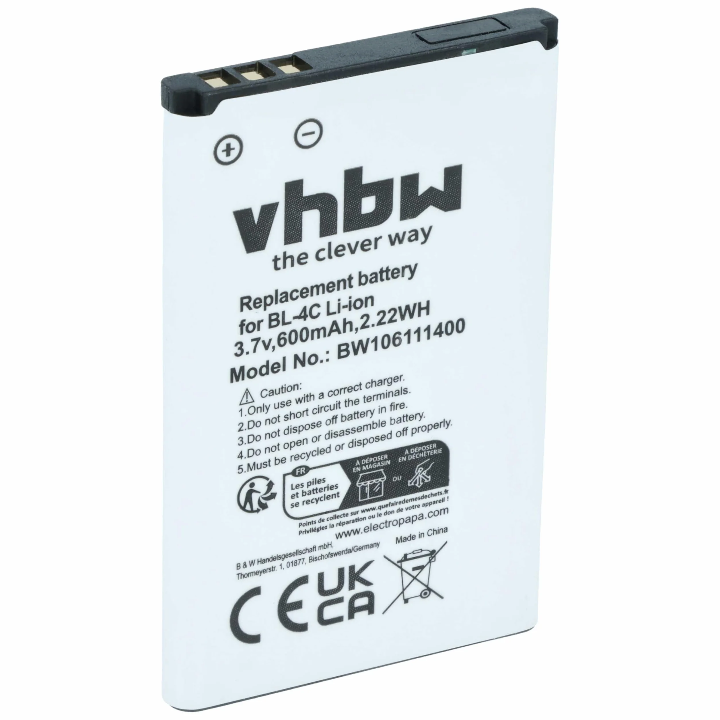 vhbw 1 x bateria kompatybilna z MaxCom MM400, MM400BB, MM422, MM428, MM428BB, MM430, MM430BB telefon komórkowy (600 mAh, 3,7 V, Li-Ion)