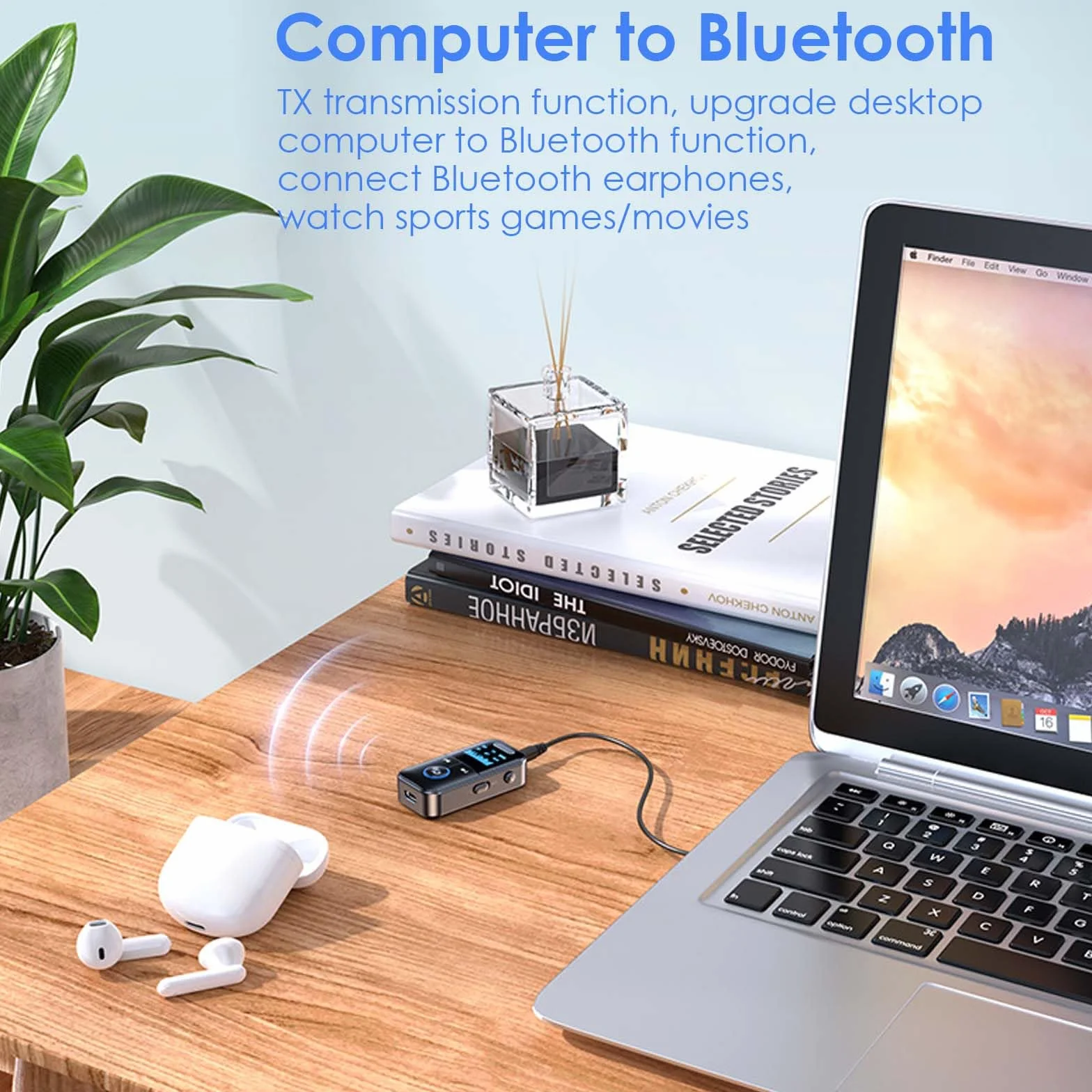 Colexy Adapter Bluetooth 2 w 1 Odbiornik i nadajnik, Bluetooth 5.3 do TV/samochodu/samolotu, podwójne parowanie, gniazdo 3.5mm, do 12 godzin użytkowania