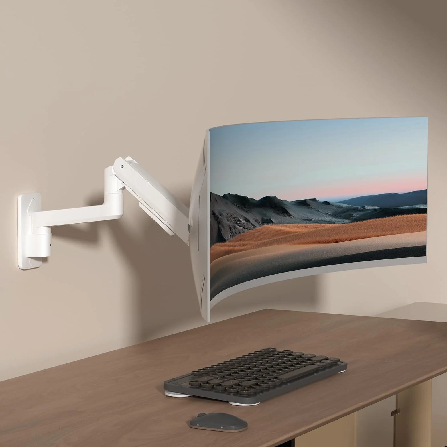 PUTORSEN 43.2-124.5 cm Premium Ultrawide Monitor ścienny do montażu na ścianie, wytrzymałe ramię monitora do 20 kg, pełna regulacja, VESA 75/100/200, biały