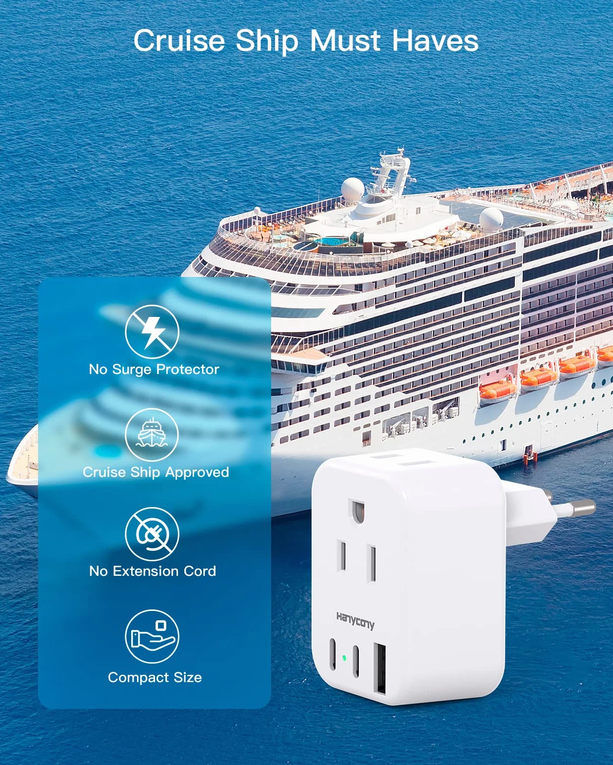 European Travel Plug Adapter USB C, International Plug Adapter, US to Europe Plug Adapter with 2 Outlets 3 USB Ports(2 USB C), Type C Power Adapter to Italy Spain France Portugal Iceland Germany