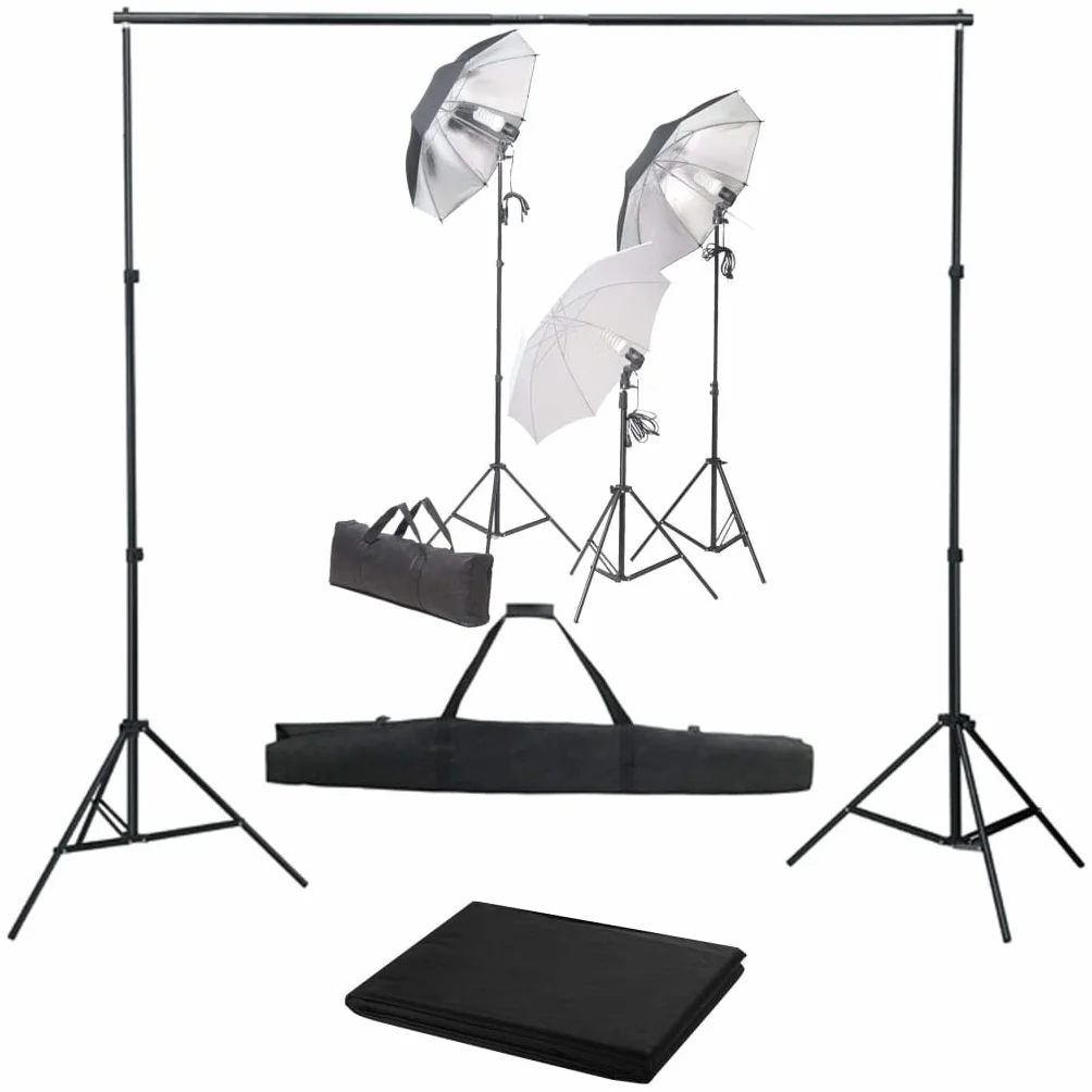 Zestaw do studia fotograficznego z lampami studyjnymi, system tła z bawełny, aluminiowy statyw do 230 cm, 3 lampy dzienne 5500 K, 3 abażury, torby do noszenia do studia, wideo, fotografii, portretów