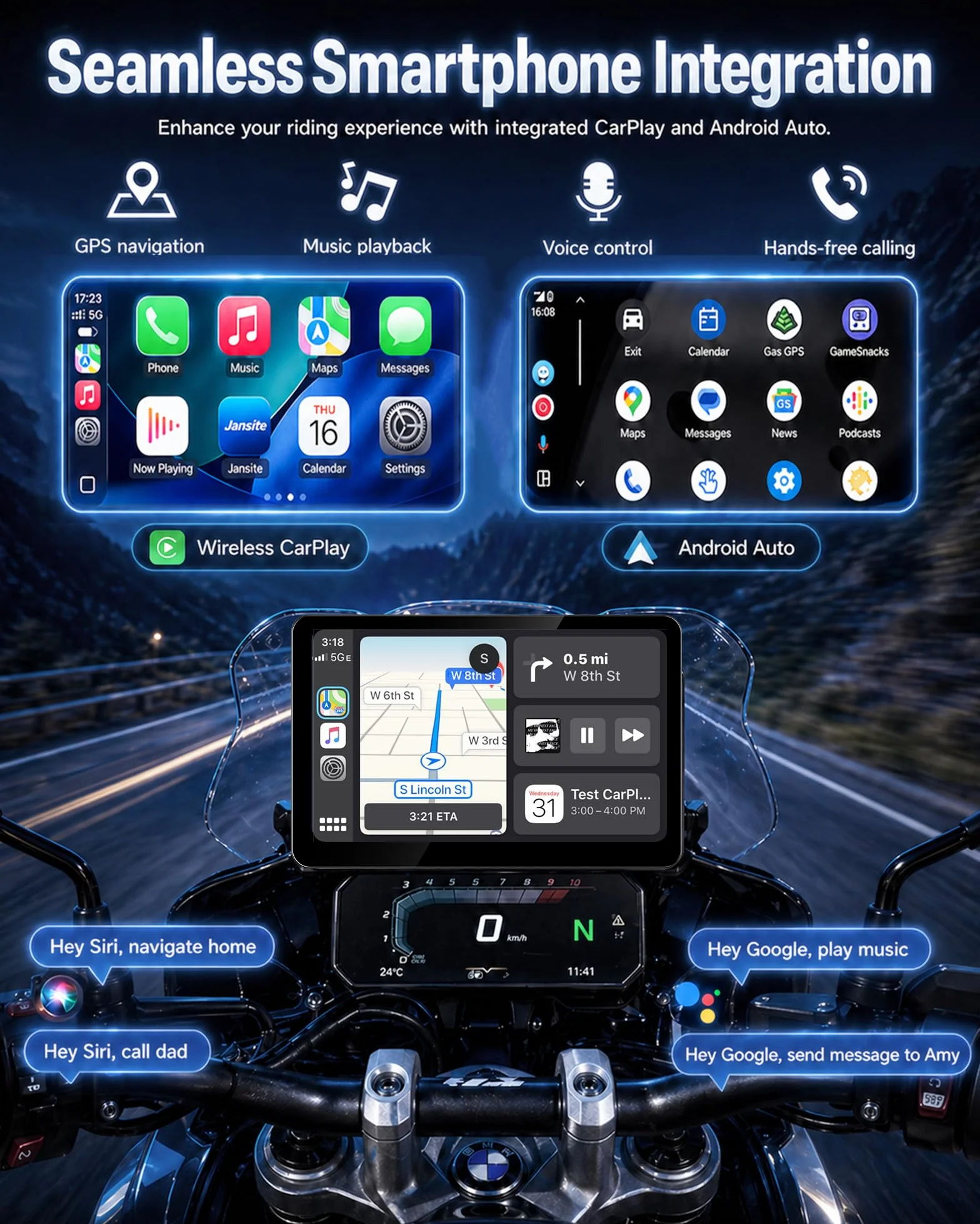 Jansite 6,25" ekran motocyklowy Carplay z natywnym Wonder Wheel do motocykli BMW, bezprzewodowy CarPlay i Android do samochodu, nawigacji motocyklowej, wodoszczelny, funkcja Plug and Play, odczyt