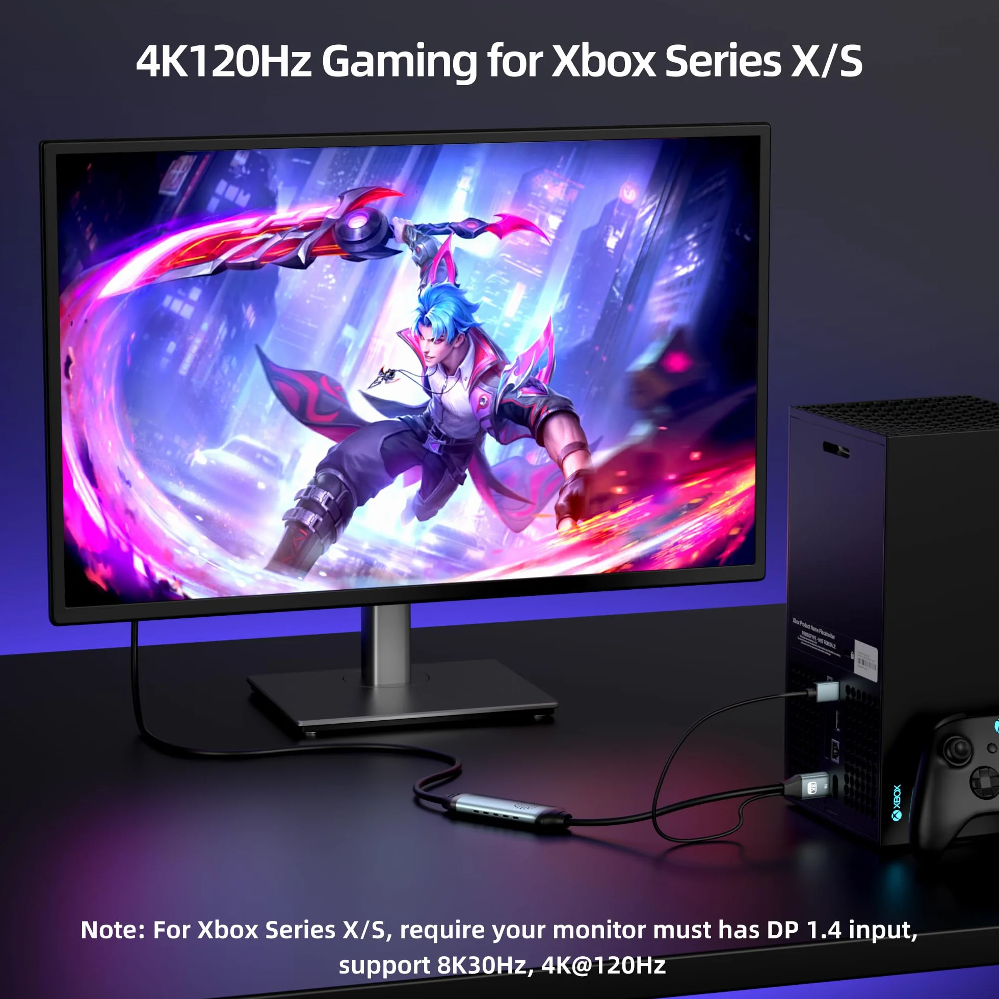 Adapter HDMI na DisplayPort 8K@60Hz, 4K@144Hz / 2K@240Hz, 1,5 m – Konwerter HDMI 2.1 na DP 1.4 do monitorów gamingowych – Aktywny kabel HDMI na DisplayPort do PS5, Xbox i komputerów gamingowych