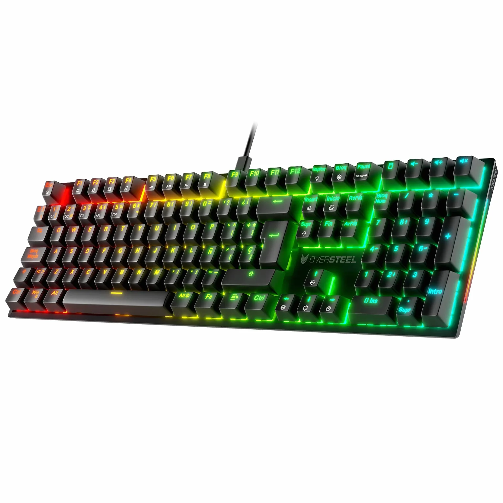 Oversteel - KOVAR Klawiatura gamingowa USB, podświetlenie RGB, przełączniki mechaniczne Outemu Blue, Anti-Ghosting, układ hiszpański PC/MAC/Android