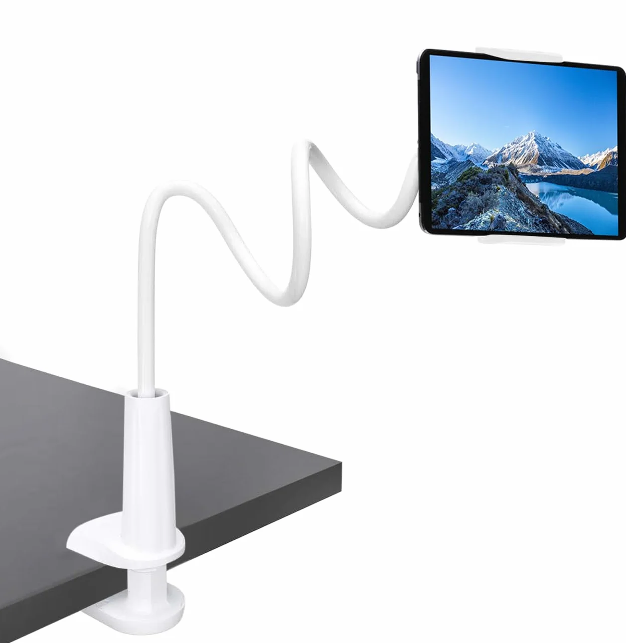 Uchwyt na Telefon z Gęsią Szyją 78 cm, Wspornik na Tablet 4-11 cali, Regulowane Ramię Biały