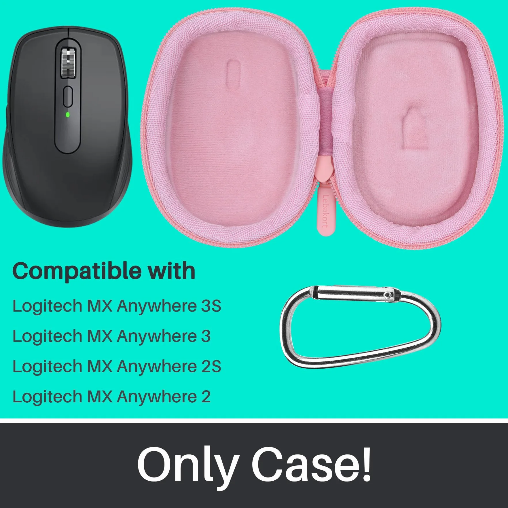 Lebakort Twarde etui kompatybilne z Logitech MXAnywhere 3S 3 Anywhere 2S Compact Performance Mouse (różowe etui)