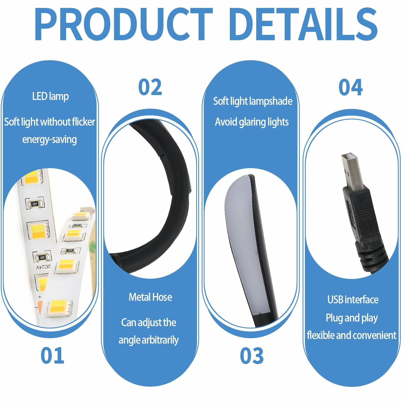 Wodoodporna lampa USB do laptopa, elastyczna lampa klawiaturowa USB, mini lampa USB z 3 regulowanymi poziomami jasności, ochrona oczu, ściemnialna lampa led usb dotyk dotykowy, czarna