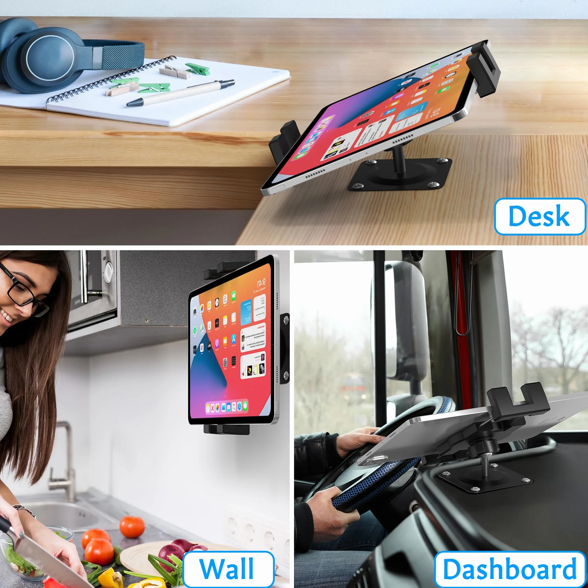 Keuvirya Tablet-Wandhalterung für iPad, 360° verstellbar, kompatibel mit 10,2 - 12,9 Zoll Tablet und Handy