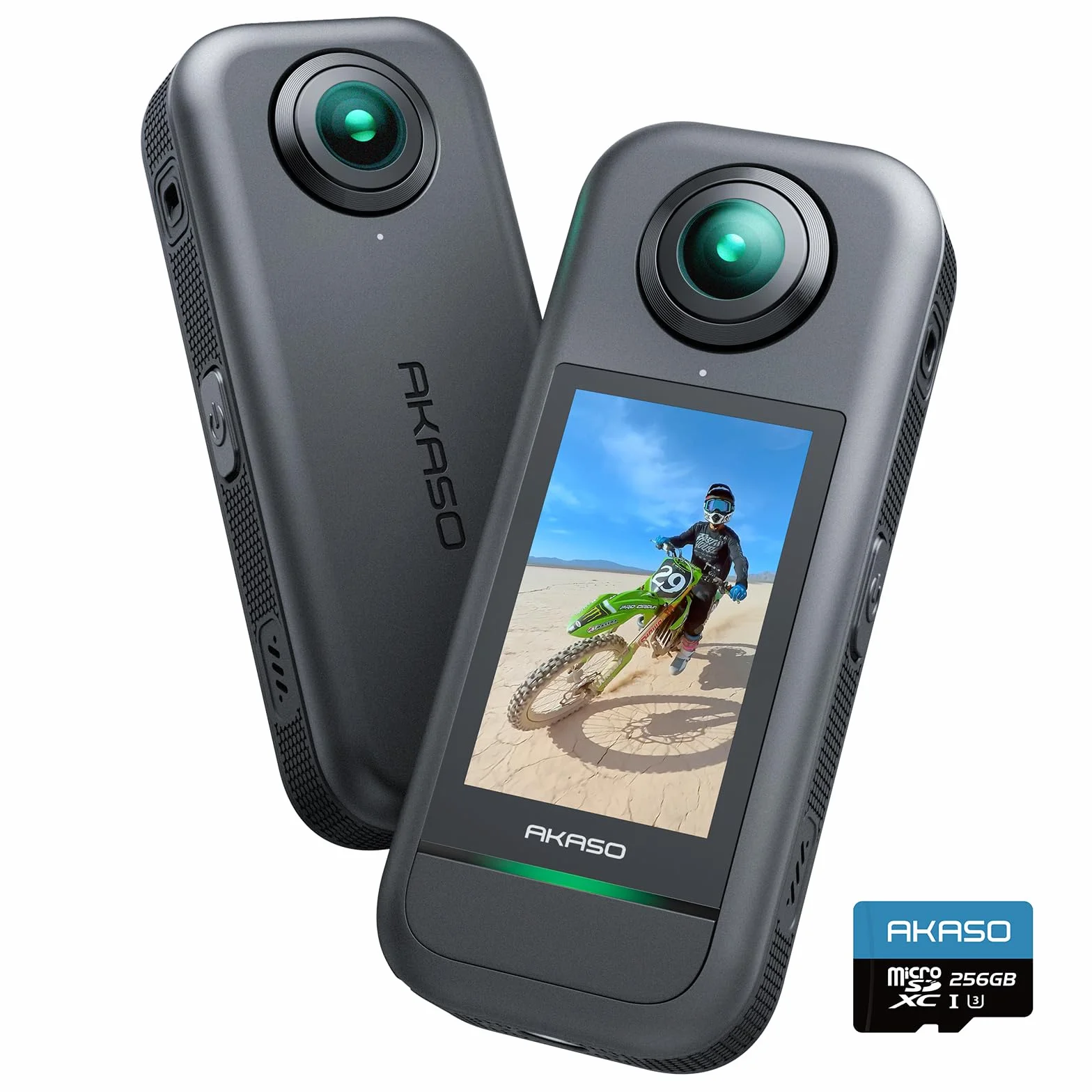 AKASO Kamera sportowa 360° – 5,7 K 72 MP kamera sportowa 360 stopni z kartą pamięci 256 GB, podwójne czujniki 1/2" 48 MP, ekran dotykowy 2,29", niewidoczny efekt selfie, blokada horyzontu 360° i