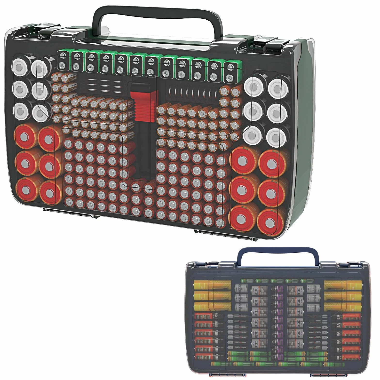 269 baterii z testerem baterii, podwójne pudełko do przechowywania baterii, obudowa baterii AA AAA 4A C D Cell 9V 3V Litowy LR44 CR2 CR123 (szary)