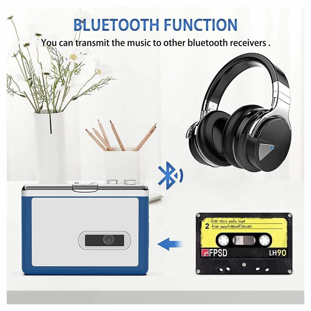 Odtwarzacz kasetowy Bluetooth – przenośny odtwarzacz Walkman w stylu retro do strumieniowego przesyłania muzyki z taśm do słuchawek lub głośników Bluetooth, bez potrzeby przewodów