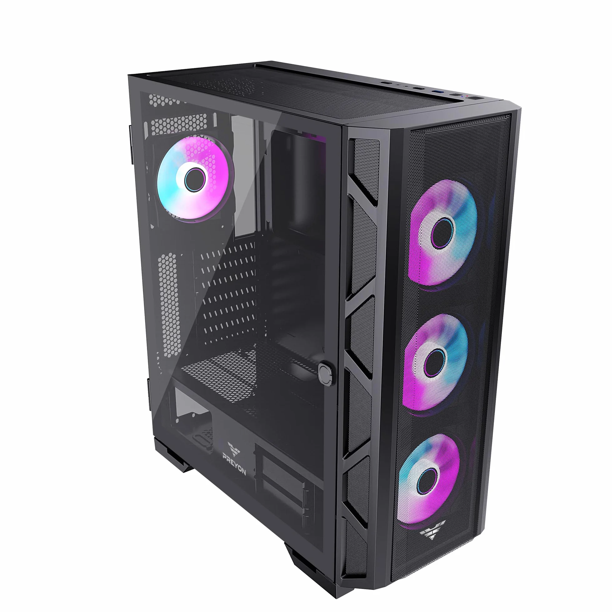 PREYON Obudowa PC Komputerowa Mid Tower Modułowa ARGB Szkło Hartowane Micro ATX Mini ITX Gaming Chłodzenie Wodne USB 2.0 3.0 Magnetyczny Filtr Kurzu 4 Wentylatory Grafika 360mm – Nest Meshy+