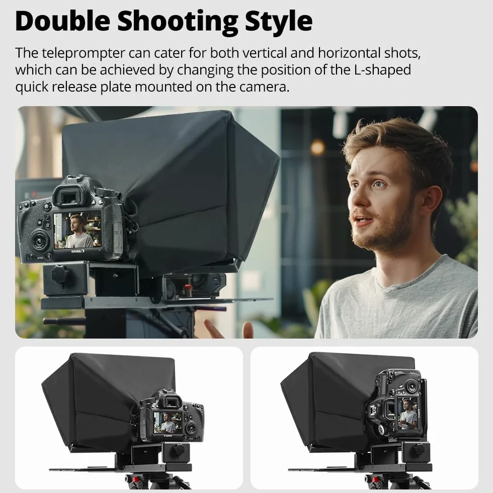 Ambitful T14Pro Teleprompter 35.6 cm do aparatu, iPada tabletu z systemem Android, smartfona, sterowanie aplikacją/bez montażu, kompatybilny z iOS Android, do technik online, wywiadów, vloggera