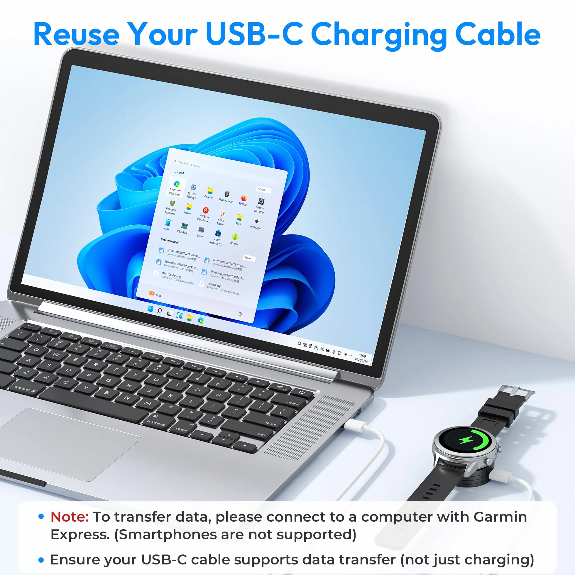 RUXELY Adapter Ładowarki USB C do Zegarka Garmin, Stacja Ladowania Typ C dla Garmin Fenix 8 7 7S 6 6S E Solar Pro, Forerunner 965 955 265 255 165 55, Venu 3S, Vivoactive 5 4, Vivomove, Epix, Quatix