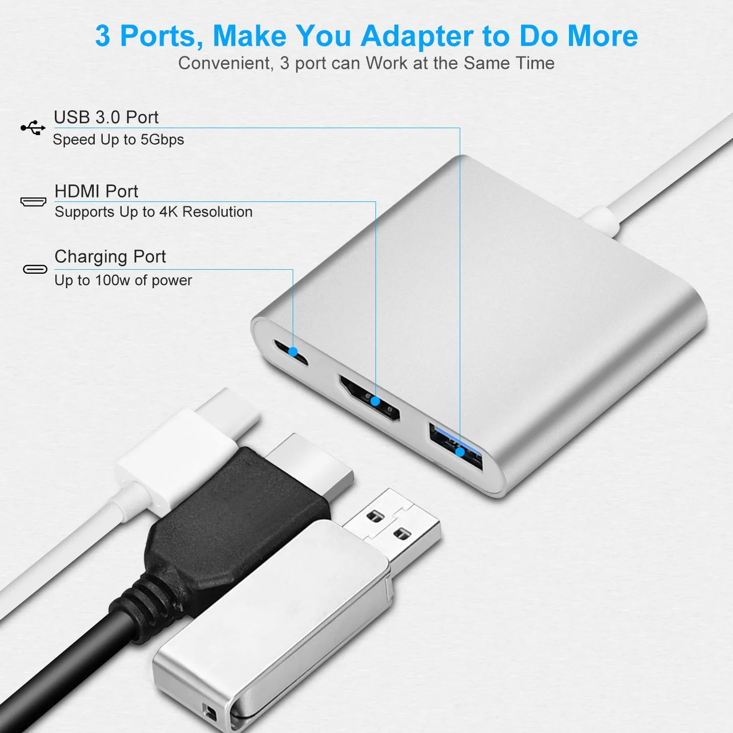 Adapter USB-C na HDMI Samsung Galaxy S8/S9 MacBook Air iPad Pro 2020 Dell XPS 13/15 srebrny