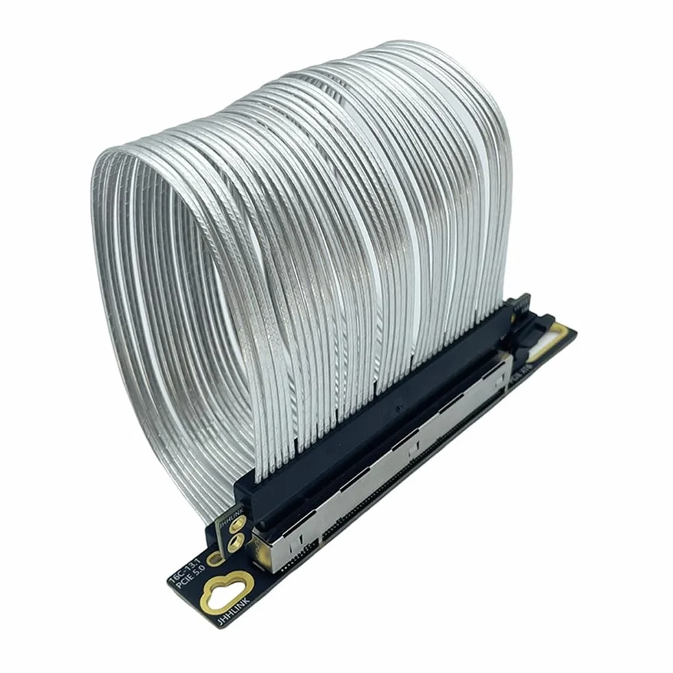 Kabel przedłużający do karty graficznej PCIe 5.0 X16 GPU PCI-E 5.0 Gen5 64 GB/S posrebrzany kabel kątowy 90° 15 cm