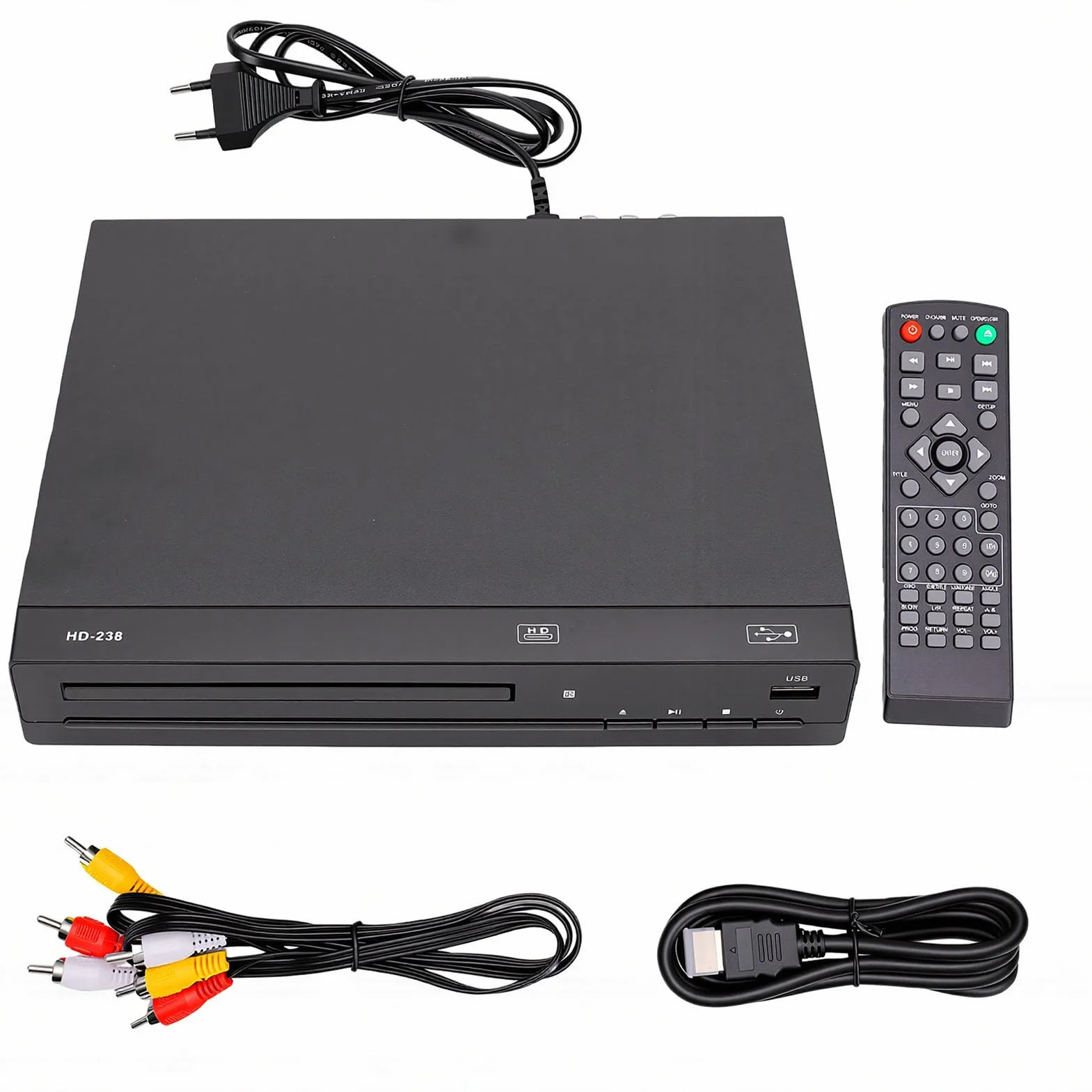 LICAEVEY Odtwarzacz DVD do Telewizora, Odtwarzacz DVD dla Wszystkich Regionów, Wyjście HDMI 1080P, Odtwarzanie MP3 Przez USB, Wyświetlacz LED, Pilot do Projektora Kina Domowego w Salonie (wtyczka UE)