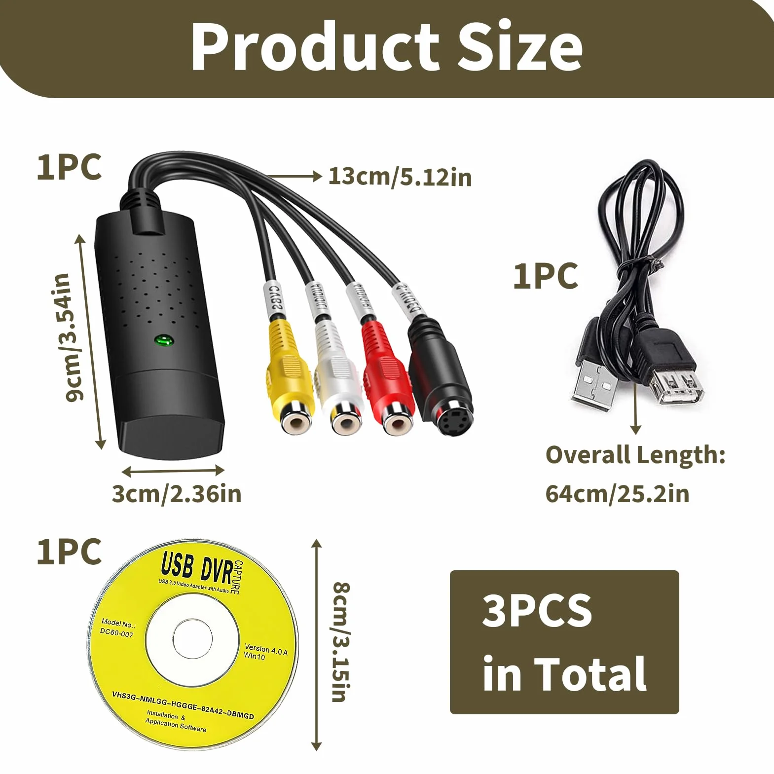 Konwerter audio wideo USB 2.0, VHS na PC, obsługuje Windows 11/10/8/7 i Mac, idealny do VCR/VHS/DVD - digitalizacja i edycja w wysokiej rozdzielczości