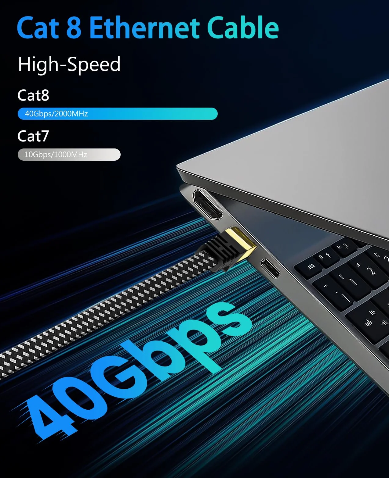 ARISKEEN Cat 8 Kabel Ethernet 15m, szybki płaski pleciony kabel sieciowy 40 GB/s 2000 MHz, Gigabit RJ45 STP ekranowany
