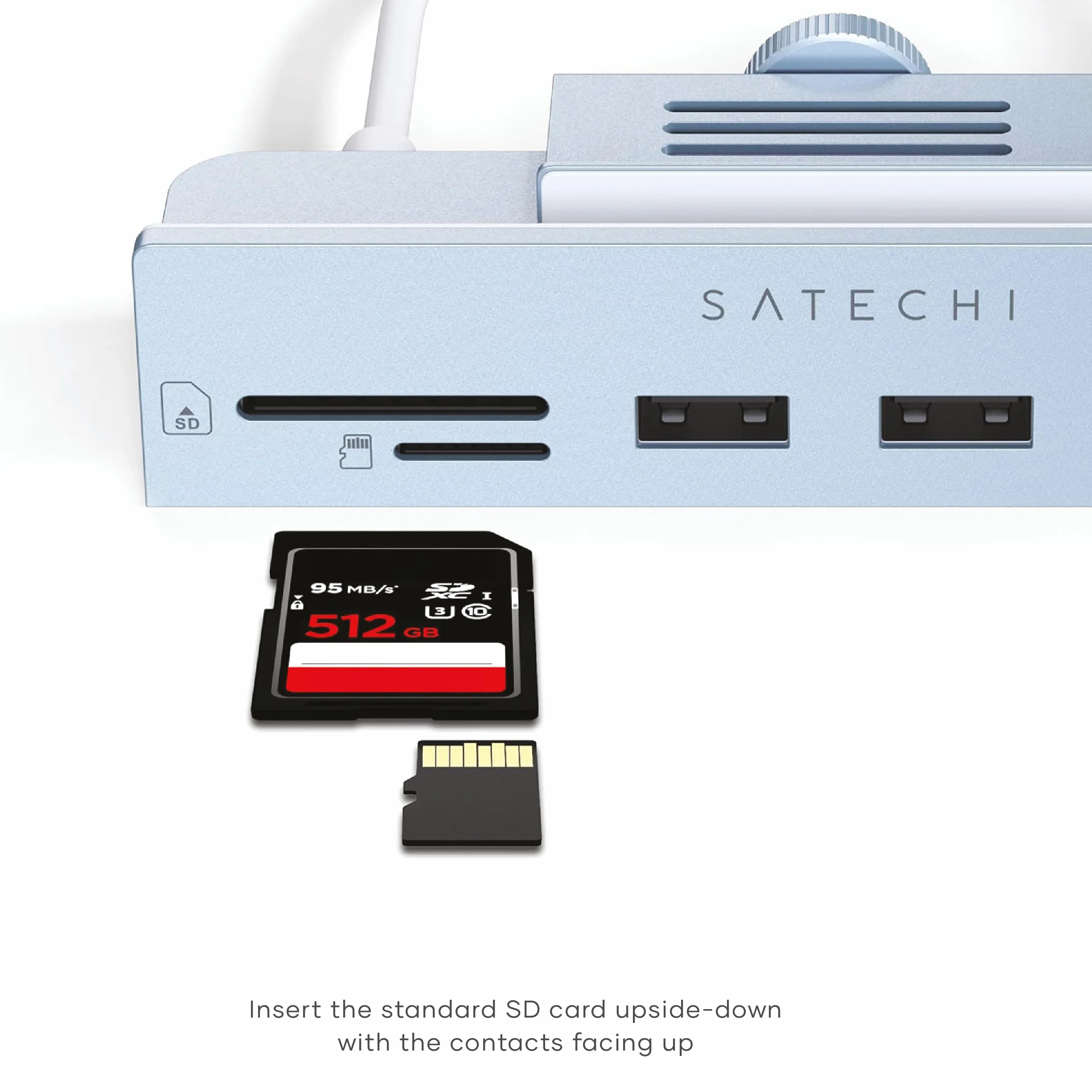 SATECHI hub USB-C do 24-calowego iMaca i Studio Display, niebieski | Port USB-C do danych, 3 porty USB-A i czytniki SD/microSD; niezgodny z modelami iMac z 2020 roku i starszymi