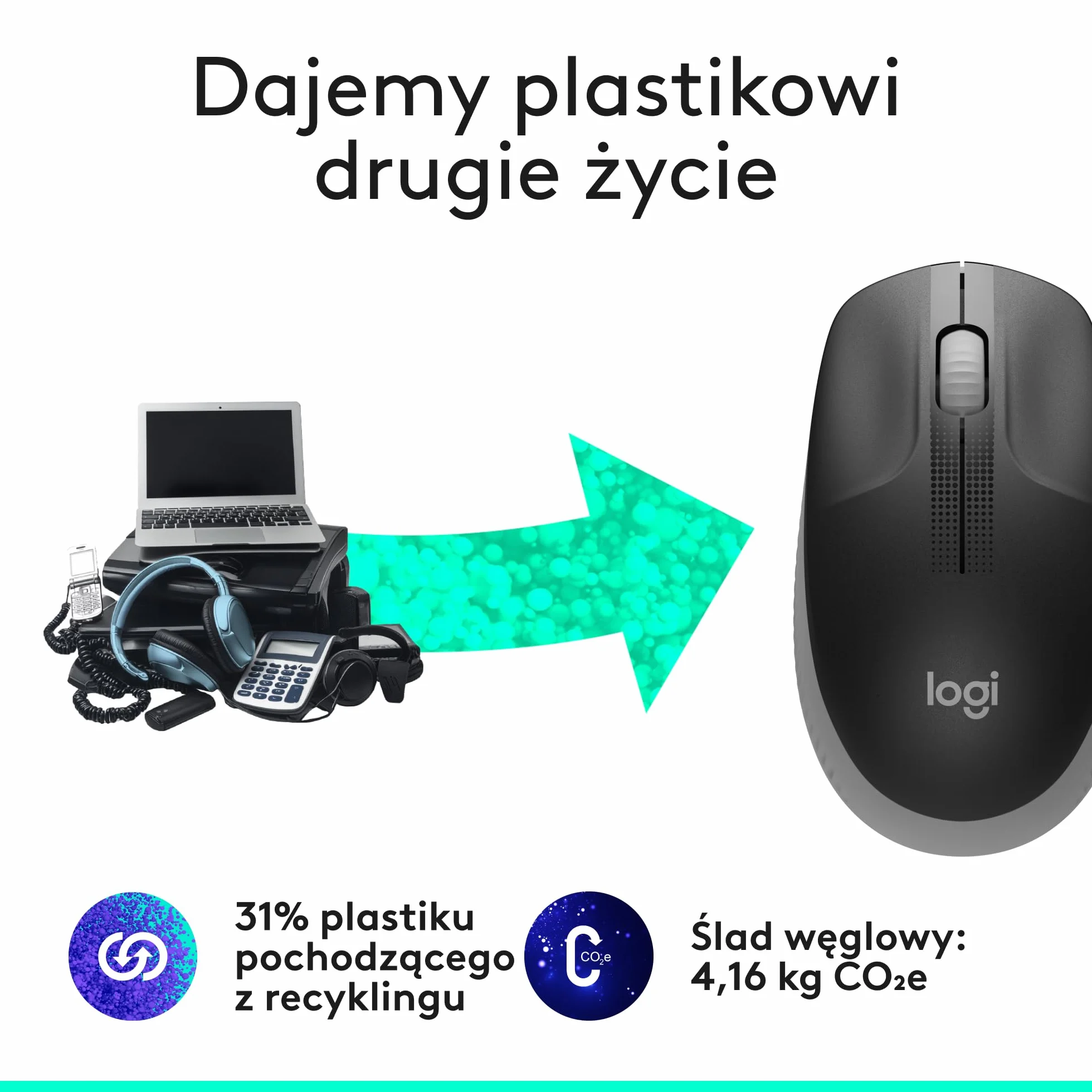 Logitech M190 Bezprzewodowa mysz duża oburęczna szara