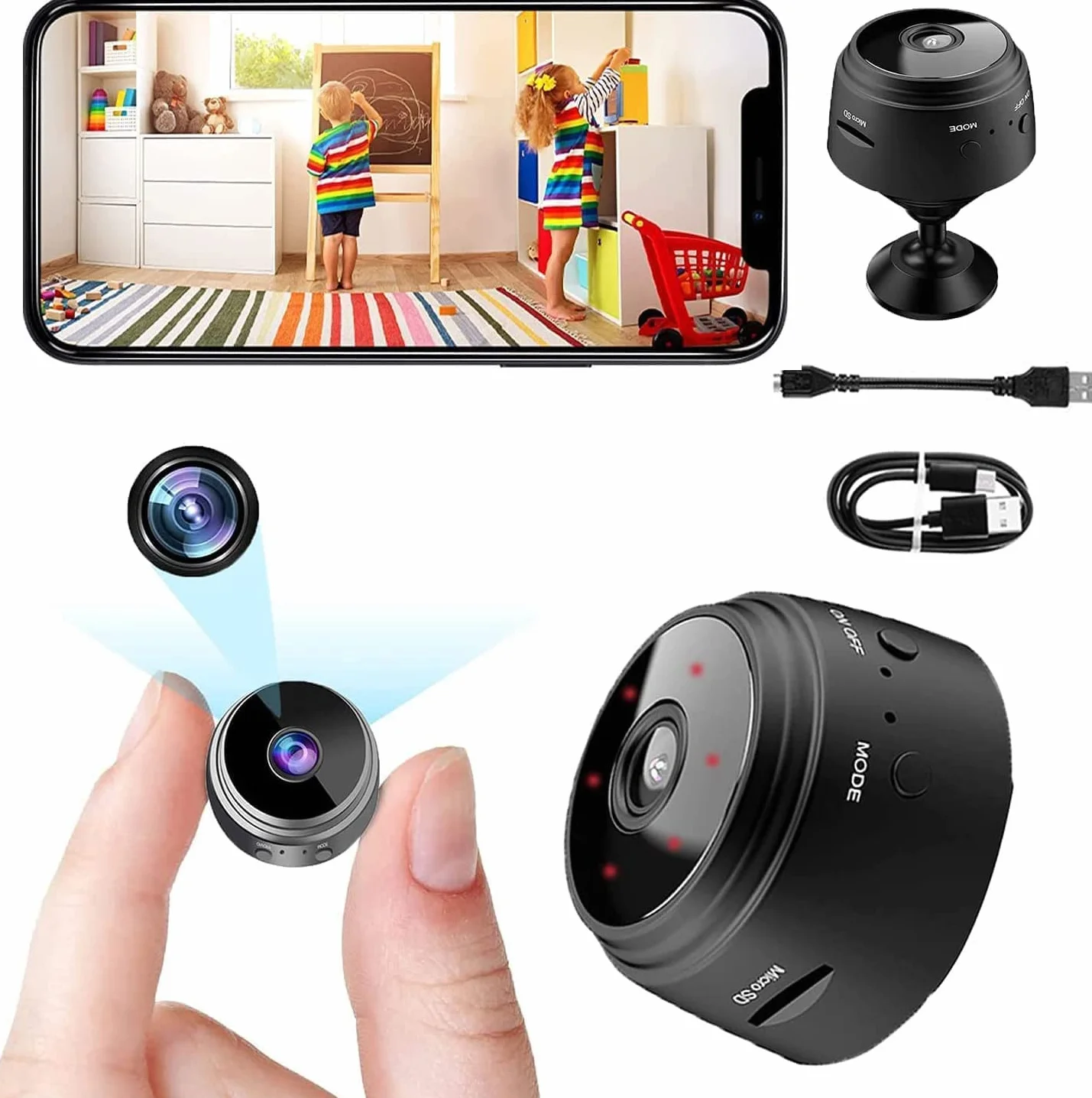 2023 Mini szpiegowskie ukryte kamery magnetyczne WiFi bezprzewodowa kompaktowa kamera do monitoringu domowego przenośna kamera rehline z noktowizorem i wykrywaniem ruchu do biura i domu wewnątrz na