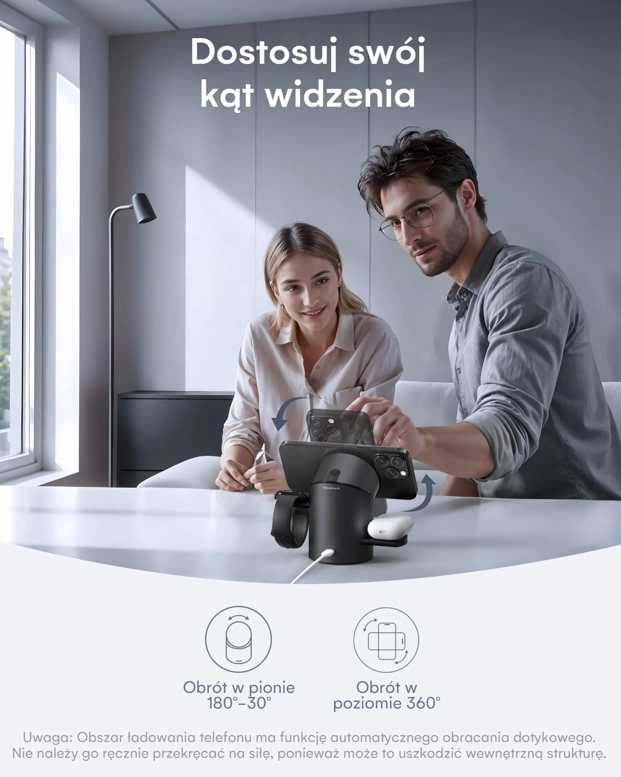 ZEEHOO - Bezprzewodowa stacja ładująca, CylinTrick-R Qi2 15 W, stacja ładująca 3 w 1