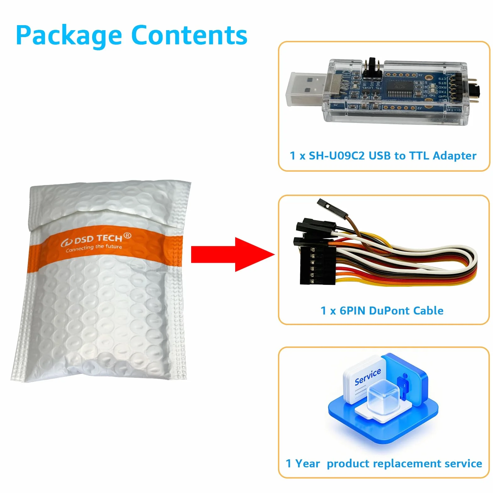 DSD TECH SH-U09C2 Adapter USB na TTL Wbudowany układ scalony FTDI FT232RL do debugowania i programowania