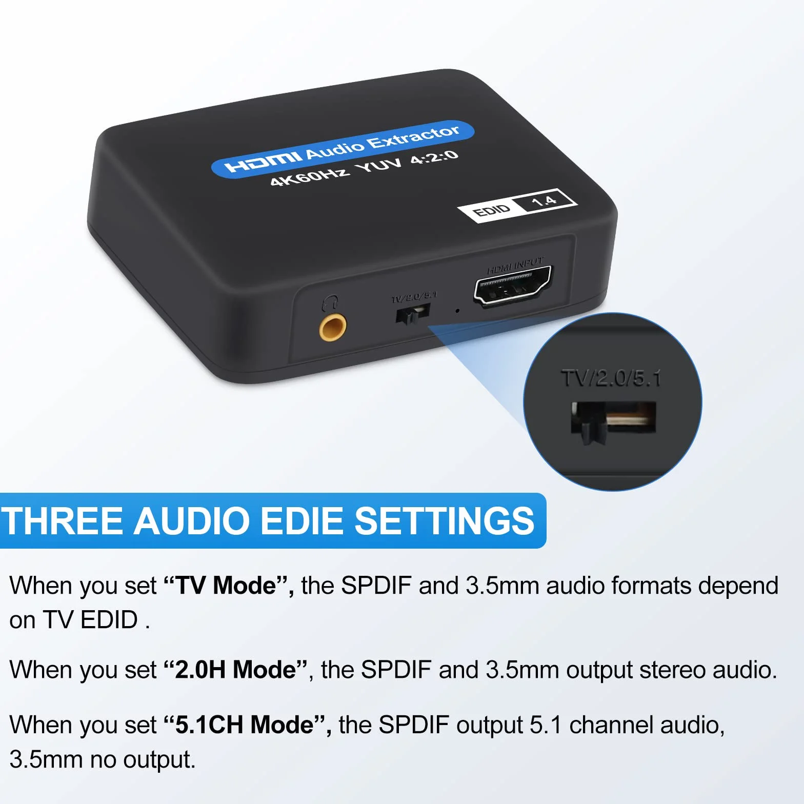 Ekstraktor audio HDMI, 4K @ 60 Hz HDMI do HDMI + optyczny Toslink SPDIF + wyjście audio 3,5 mm, adapter konwertera audio HDMI, obsługa 1080P 3D do Fire Stick, Xbox Laptop
