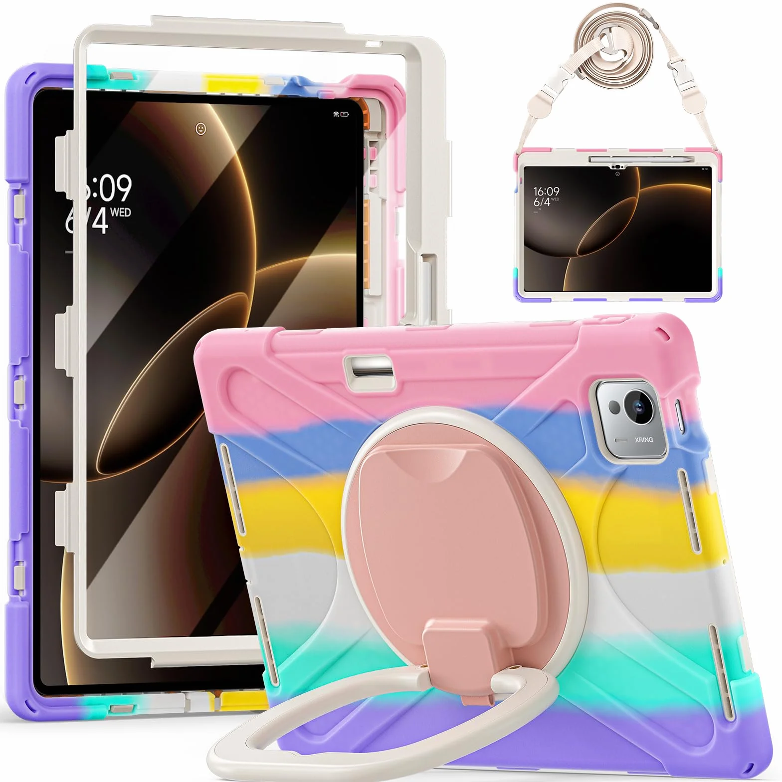 Wytrzymałe etui ochronne kompatybilne z Xiaomi Pad 7 Ultra 35.6 cm 2025, odporna na wstrząsy obudowa klasy wojskowej z obrotowym stojakiem o 360° i wbudowaną osłoną ekranu (C Pink)