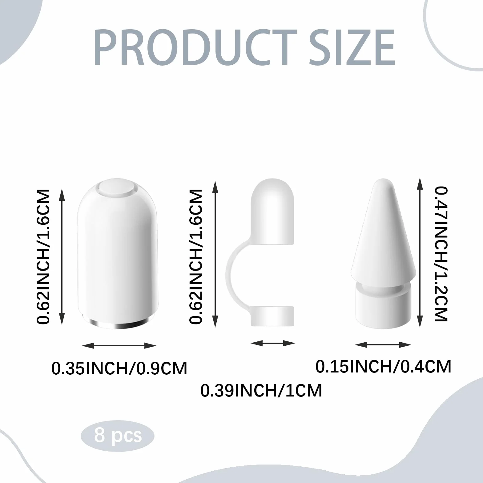 8 szt. zatyczek na ołówki Apple Pencil (2 białe nasadki i końcówki, 4 x etui ochronne, końcówki), nakładka na rysik Apple Pencil 1. generacji, silikonowe zabezpieczenie przed zgubieniem