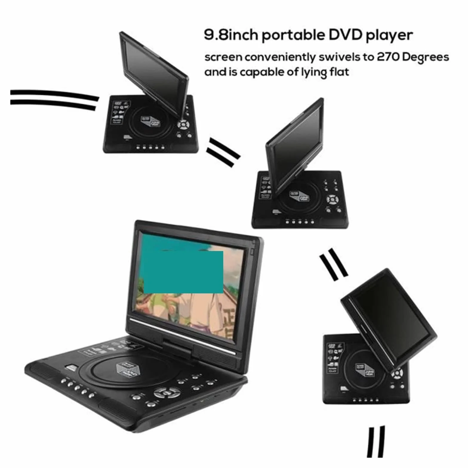 Przenośny odtwarzacz DVD,Odtwarzacz DVD, 9,8-calowy przenośny domowy samochodowy odtwarzacz DVD VCD CD z grami Odtwarzacz telewizyjny USB Adapter radiowy,for Home, Car