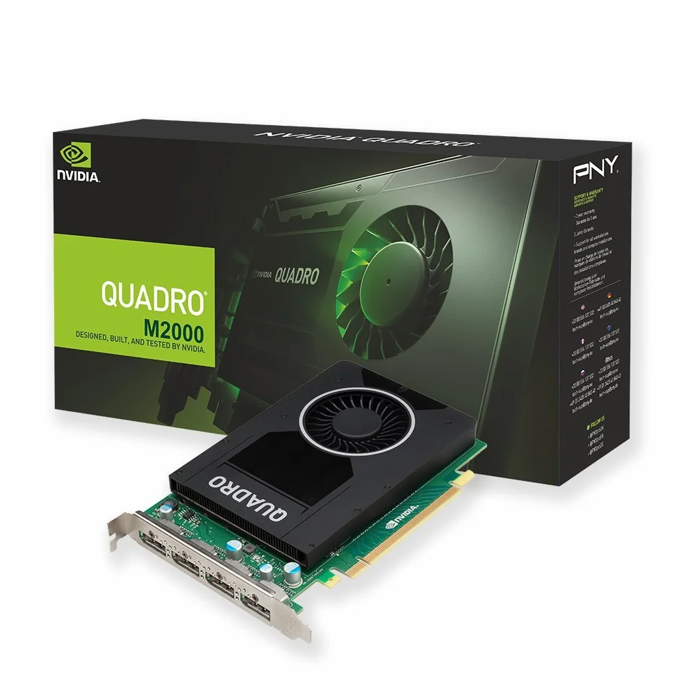 PNY Nvidia Quadro M2000 4 GB GDDR5 profesjonalna karta graficzna – 768 rdzeni, 128 bitów, pojedyncze gniazdo, pełna wysokość, 75 W, PCIe 3.0 x16, 4X DisplayPort 1.2 (odnowiona)