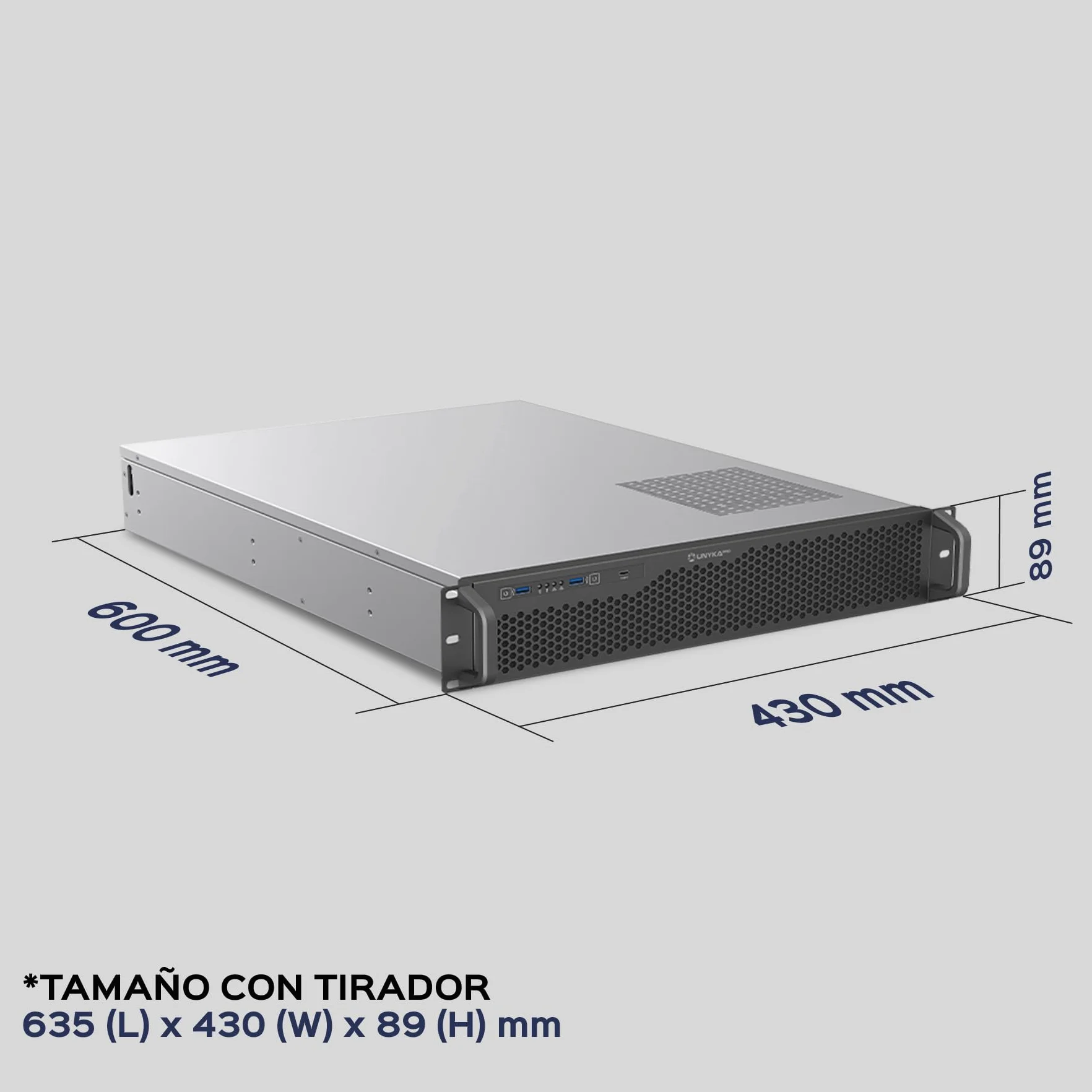 Box Rack 19" 2U 600 mm ATX Unykach UK2130 – profesjonalna podwozie serwerowe, 6 kieszeni (4 x 3,5 + 2 x 2,5), USB-C 3.2, 5 wentylatorów PWM w zestawie, obsługa wysokiej klasy procesorów graficznych