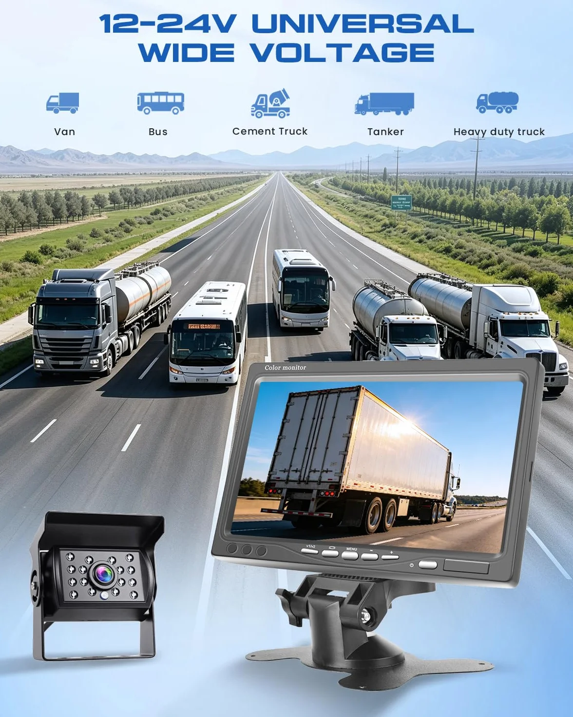 Hikity Zestaw 720P 7-calowy aparat cofania z wodoodporną kamerą IP68 18IR | Możliwość dostosowania do wielu pojazdów Przewodowa kamera cofania o 360° linie pomocy parkowania pilot zdalnego sterowania
