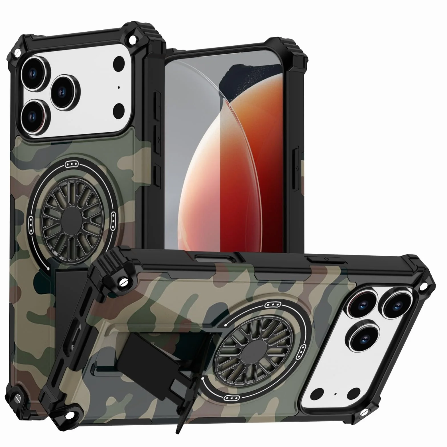 Generic etui kompatybilne z iPhone 16 Pro (kolor: kamuflaż wojskowy) odporny na wstrząsy stojak twardy tył twardy silikonowy futerał