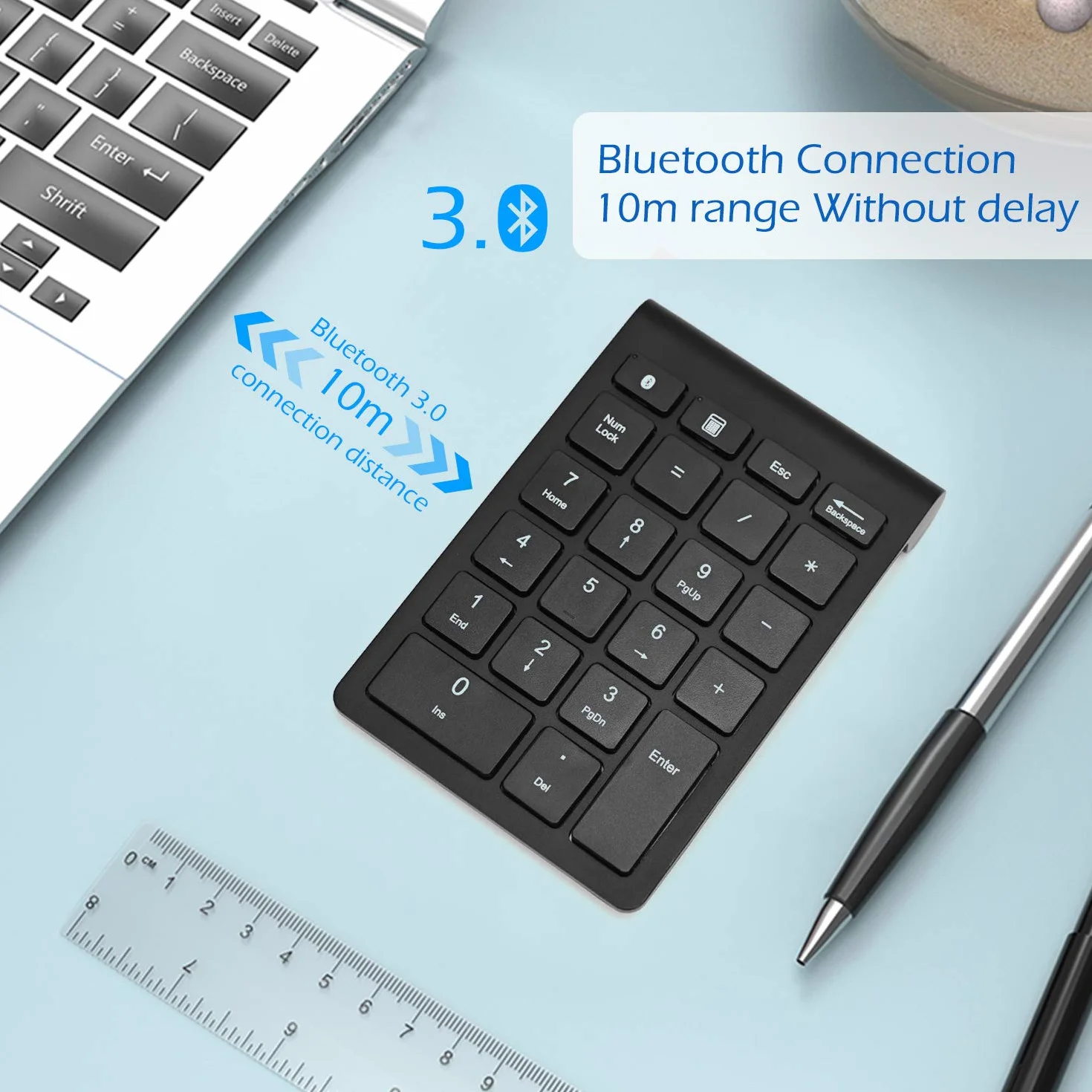 Bezprzewodowa klawiatura numeryczna, Podazz Bluetooth podkładka numerowa przenośna 22 klawisze wielofunkcyjne zewnętrzne rozszerzenie klawiatury do laptopa, tabletu, notebooka, PC, iMac, Android, iOS