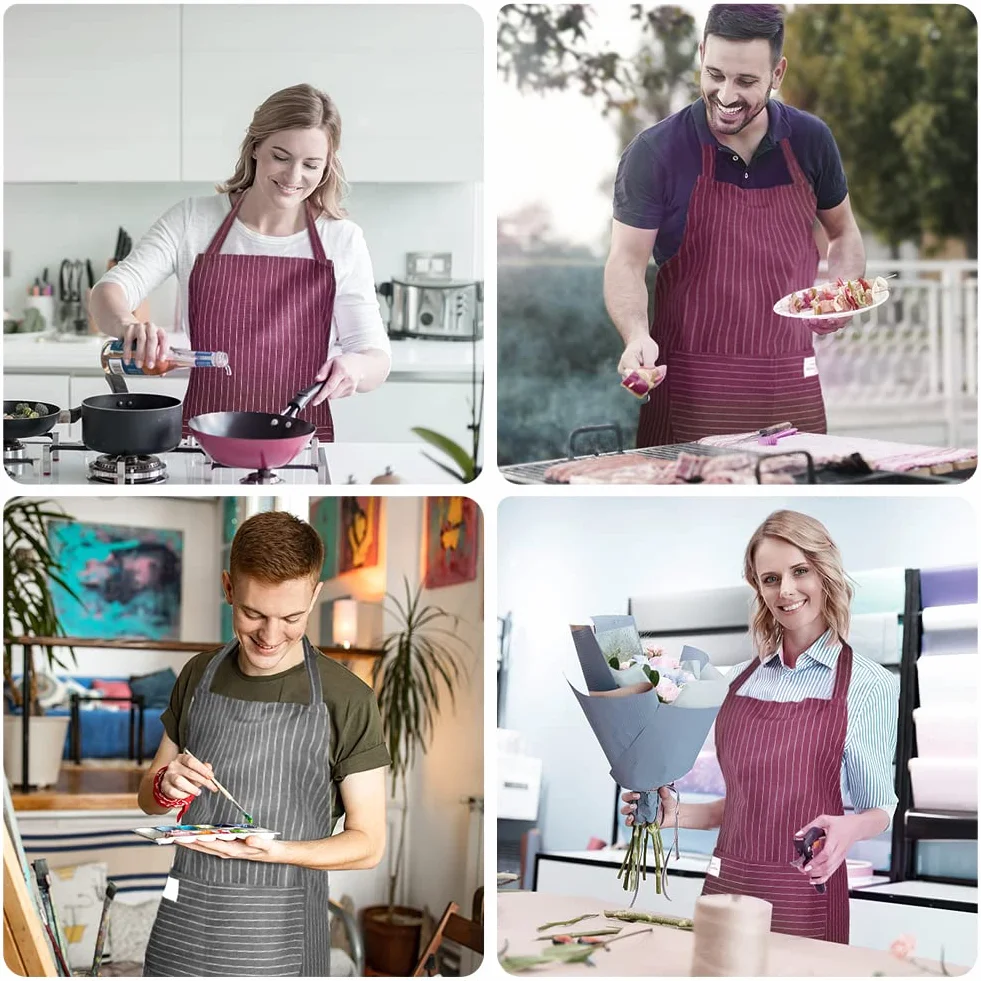 Vicloon Fartuch kuchenny, 2 szt., regulowany, wodoodporny, z 2 kieszeniami dla kobiet, mężczyzn, szefa kuchni, do ogrodu, restauracji, kawiarni, na grill (kolor czerwonego wina i szary)