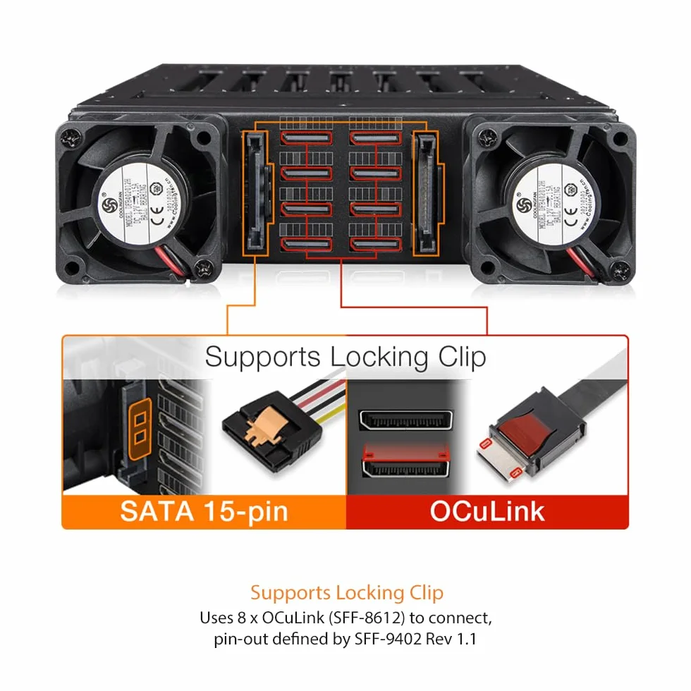 ICY DOCK 8X M.2 NVMe PCIe 4.0 SSD do 8 x SFF-8612 OCuLink (zgodnie z SFF-9402 Rev 1.1) ramka wymienna (kompatybilna z Tri-Mode) - ToughArmor MB873MP-B V2