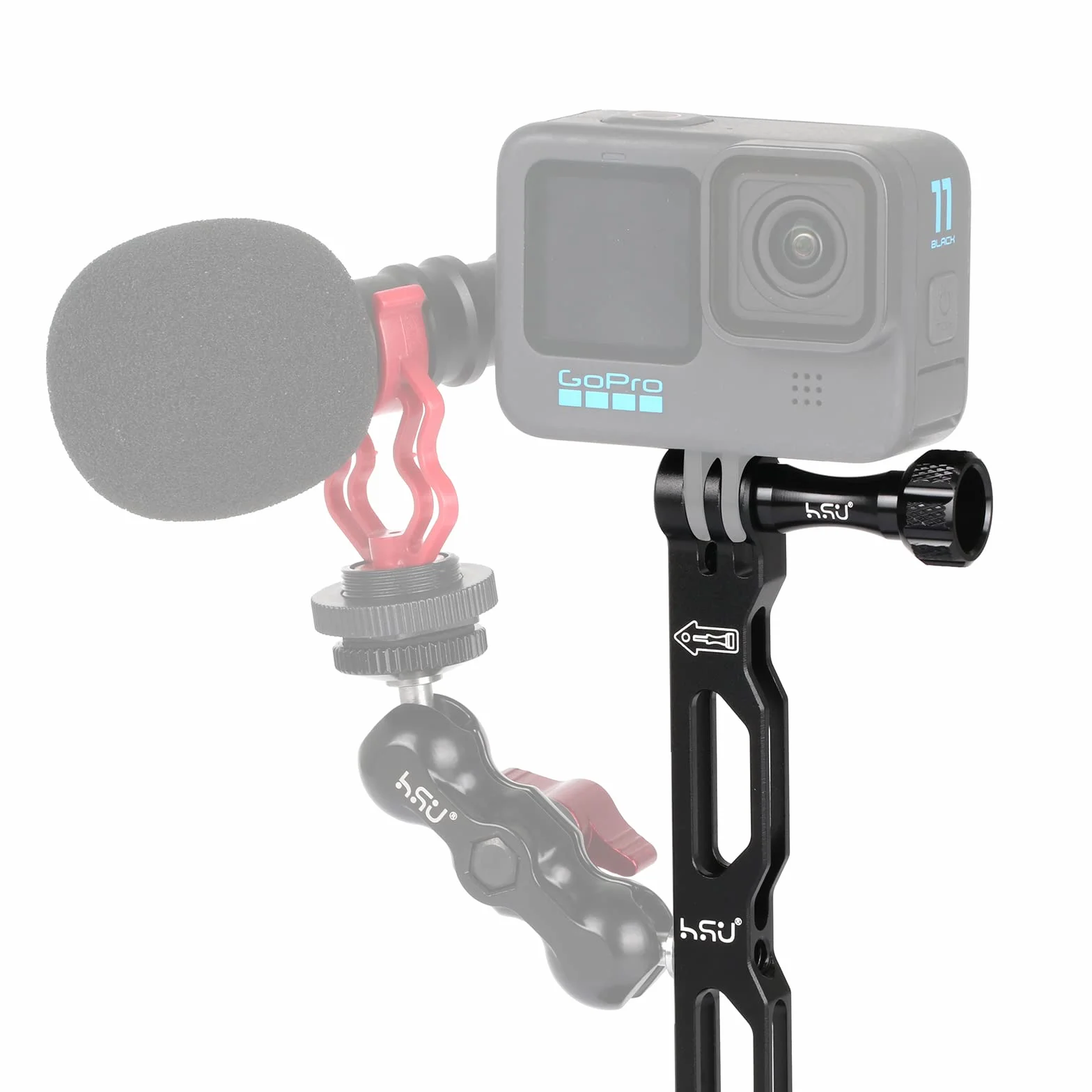 HSU Ramię przedłużające do GoPro, zestaw do montażu kamery sportowej ze stopu aluminium, uchwyty na kask do Hero 13/12/11/10/9/8/7/6/5/4/3(czarny)