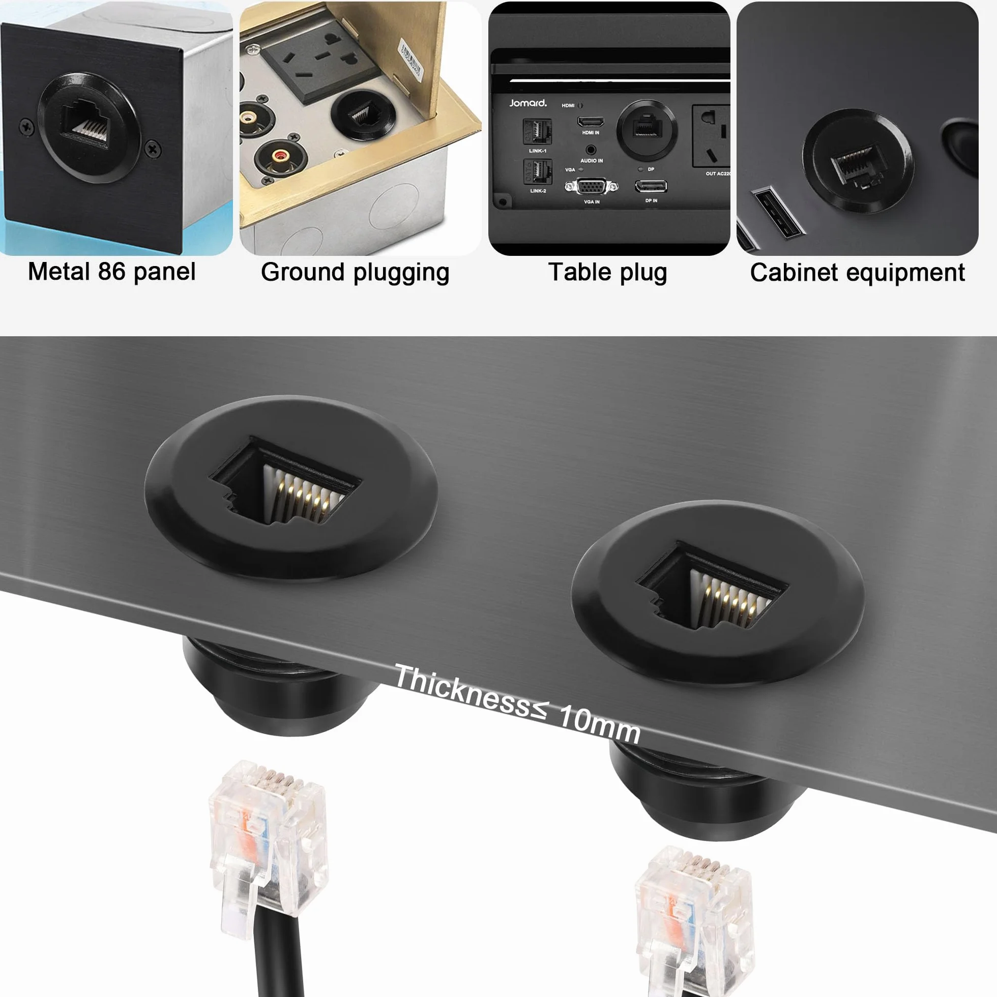 QIANRENON RJ12 gwint mocowanie gniazdo telefoniczne adapter CAT3 RJ12 6P6C gniazdo na gniazdo wbudowane przyłącze montażowe, do komunikacji głosowej modem telefonu