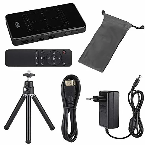 Mini projektor kieszonkowy, inteligentny projektor DLP Pico obsługuje wejście HD/dekodowanie 4K HD ze złączem HDMI USB/ekranem dotykowym/RC, do kina domowego, na rodzinne imprezy (Android 6.0) (ME)