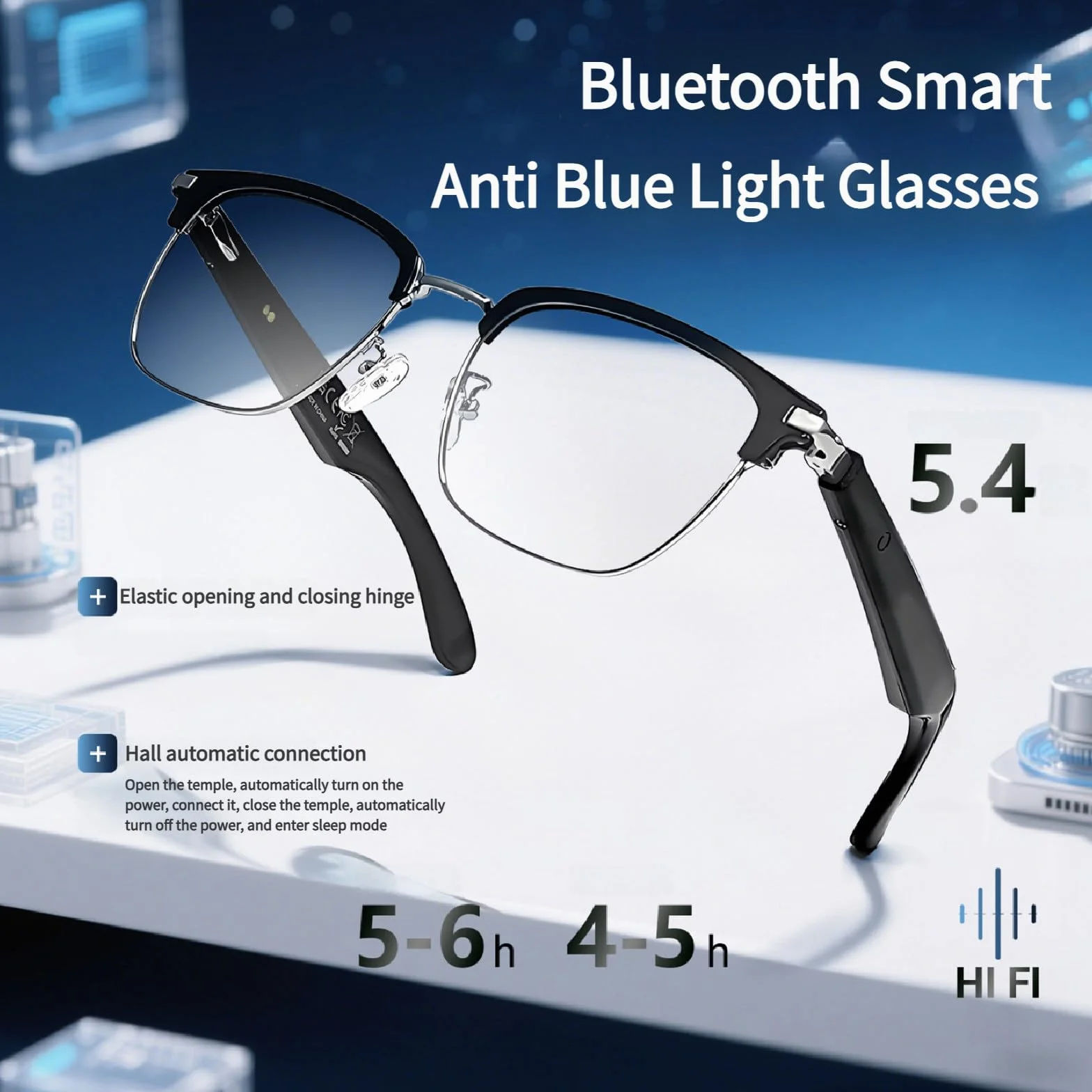Okulary przeciwsłoneczne Bluetooth z inteligentnym systemem AI i blokadą niebieskiego światła dla mężczyzn i kobiet, automatyczne włączanie i wyłączanie,Gold-Black