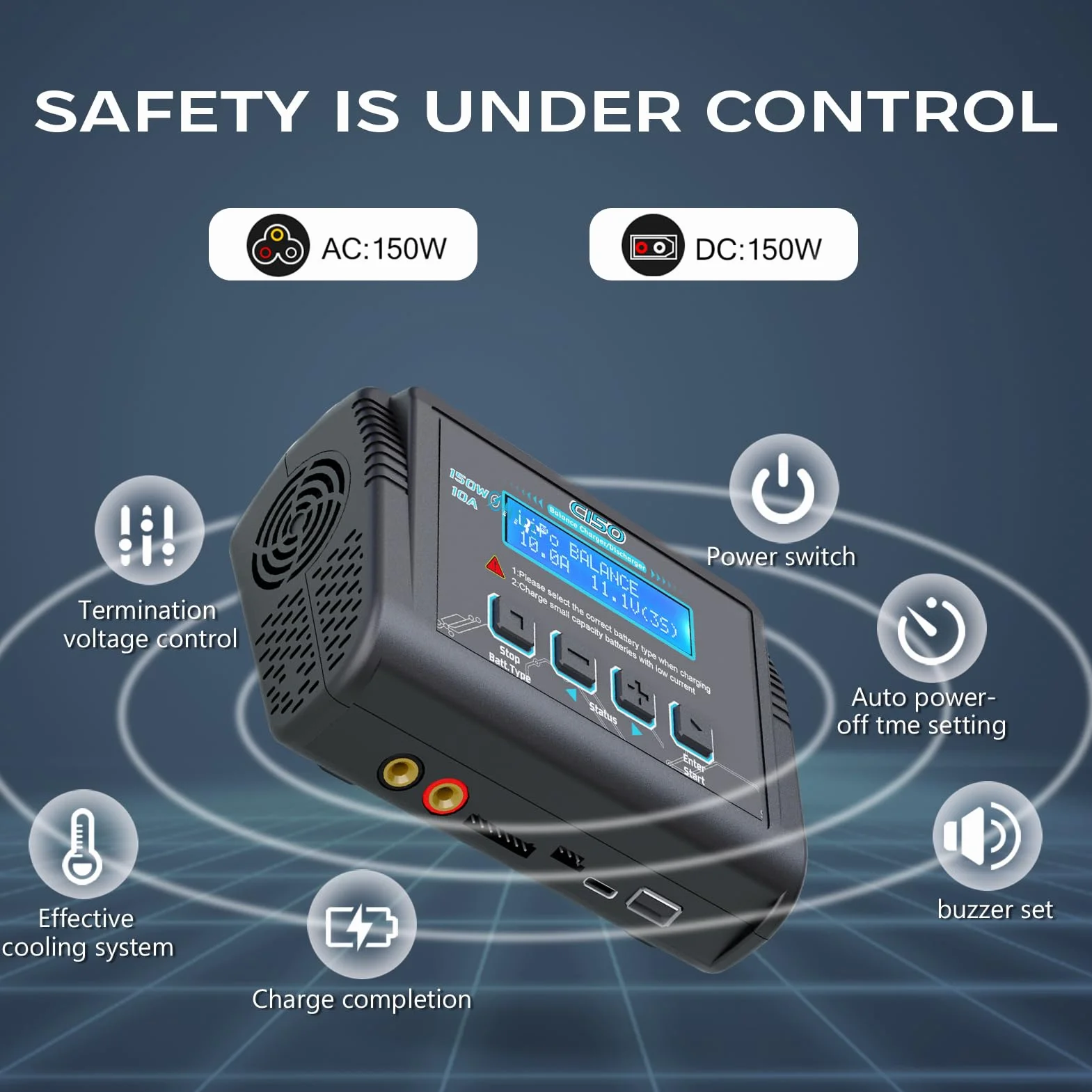 Haisito Ładowarka balansowa High Power 150 W 10 A AC/DC, wielofunkcyjna ładowarka do LiPo NiCd Li-Ion Li-Fe NiMH LiHV PB Smart